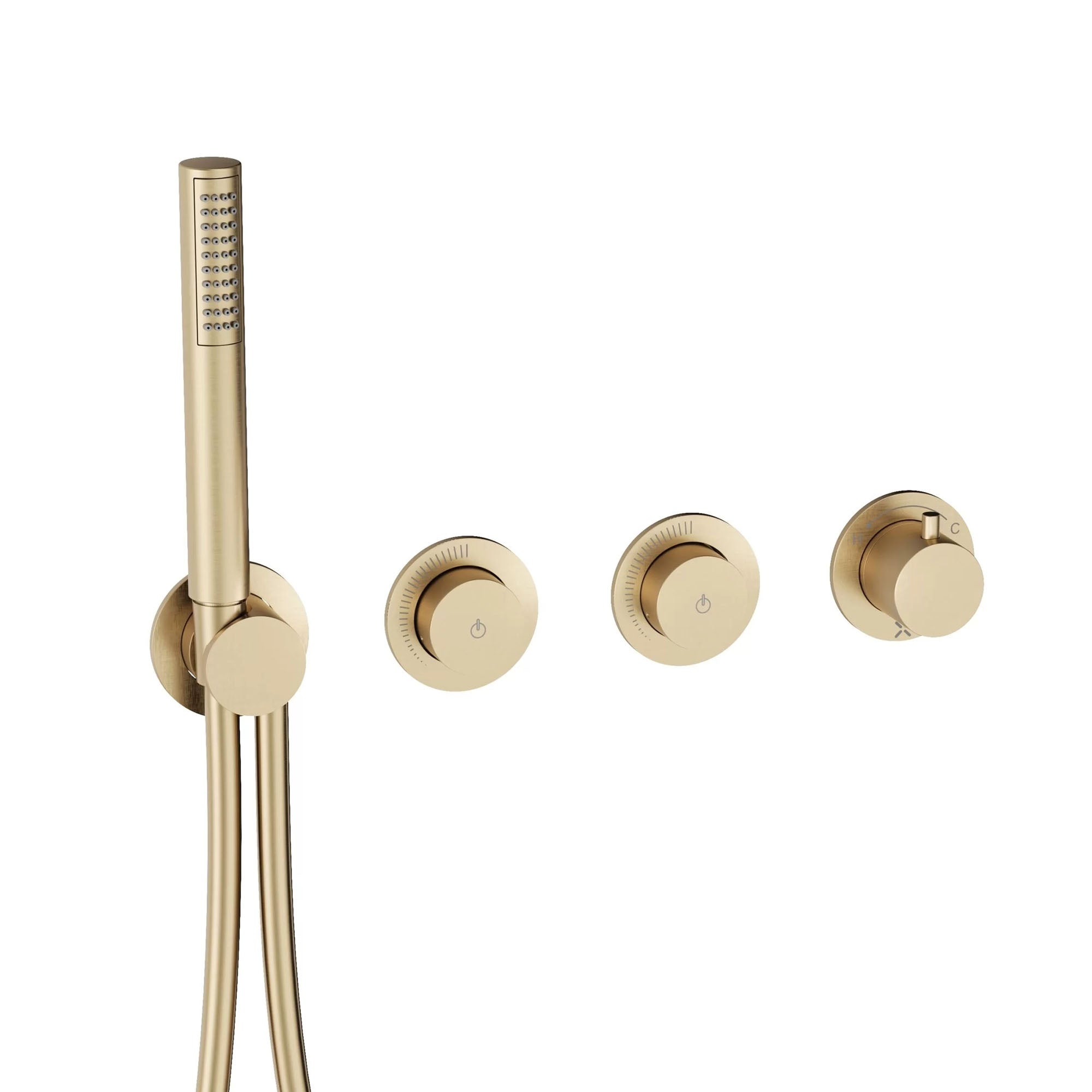 crosswater module mpro push 2 outlet thermostatic shower valve with pencil handset brushed brass