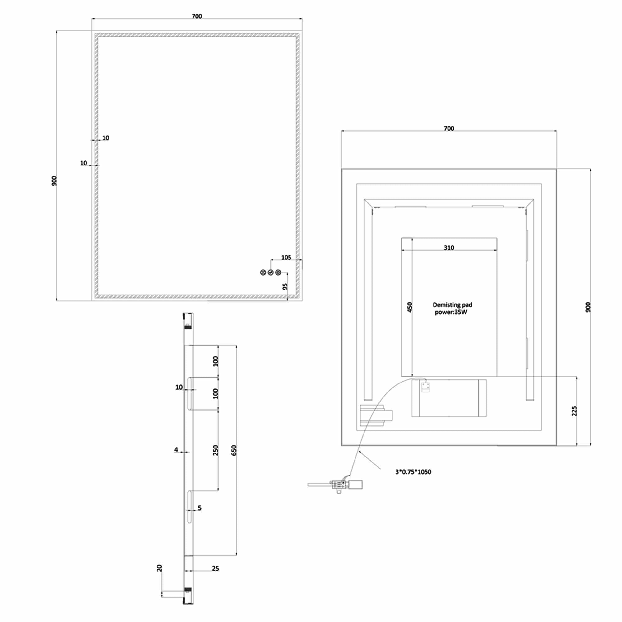 crosswater mpro led mirror 700x900mm dimensions