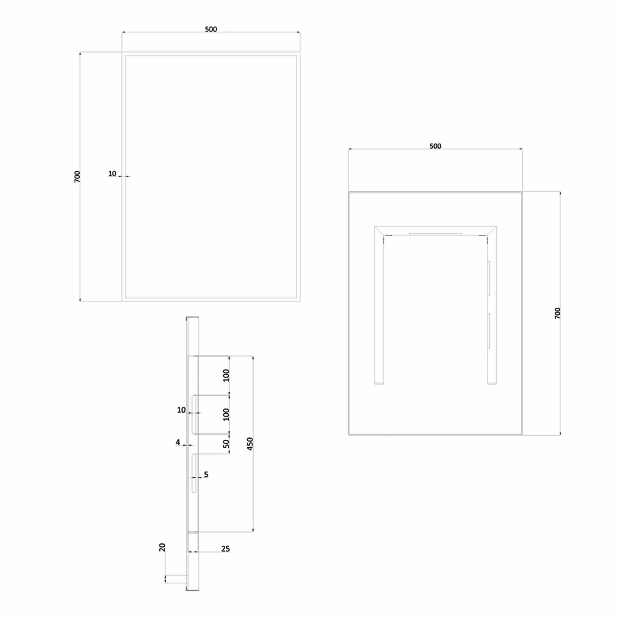 crosswater mpro non led mirror 500x700mm dimensions