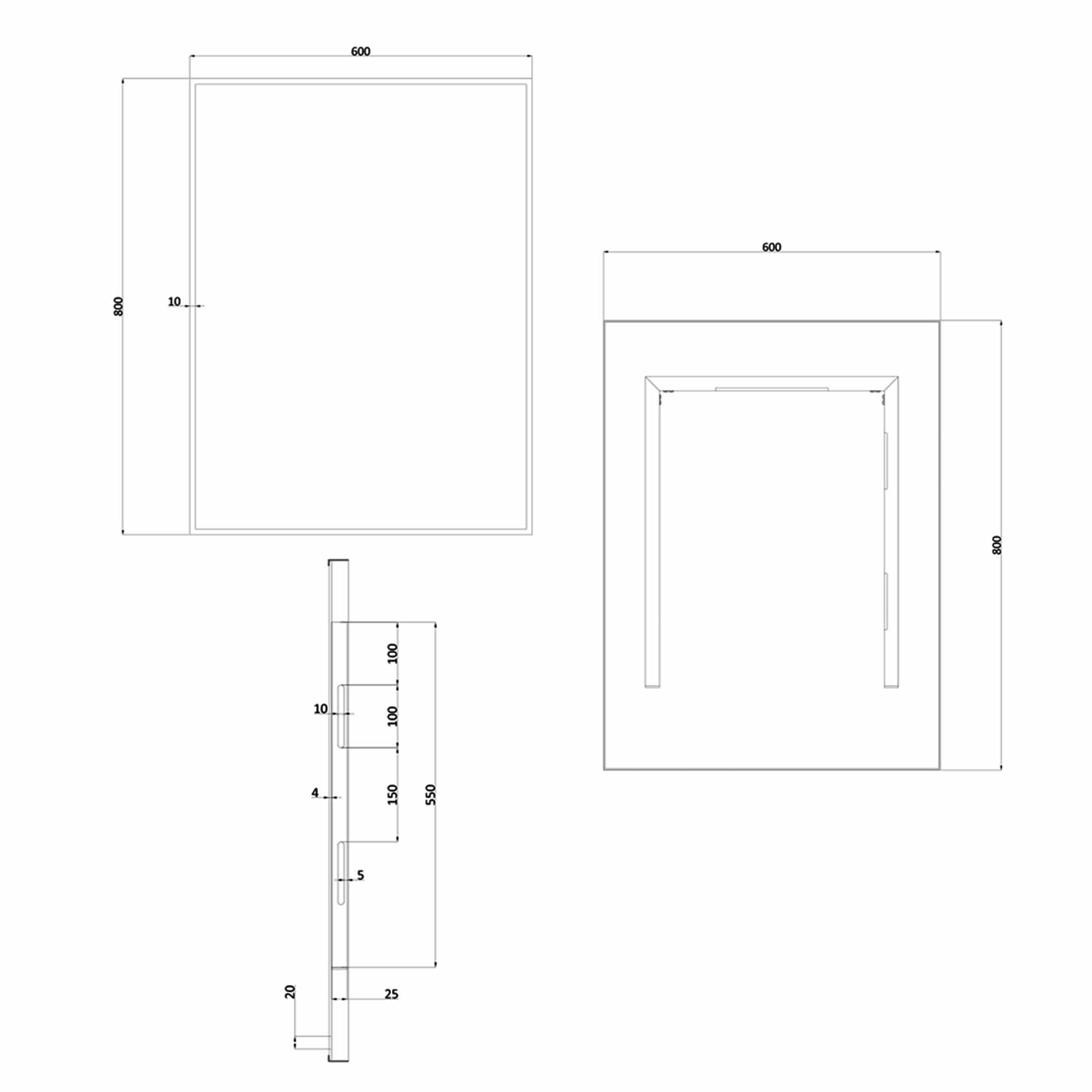 crosswater mpro non led mirror 600x800mm dimensions