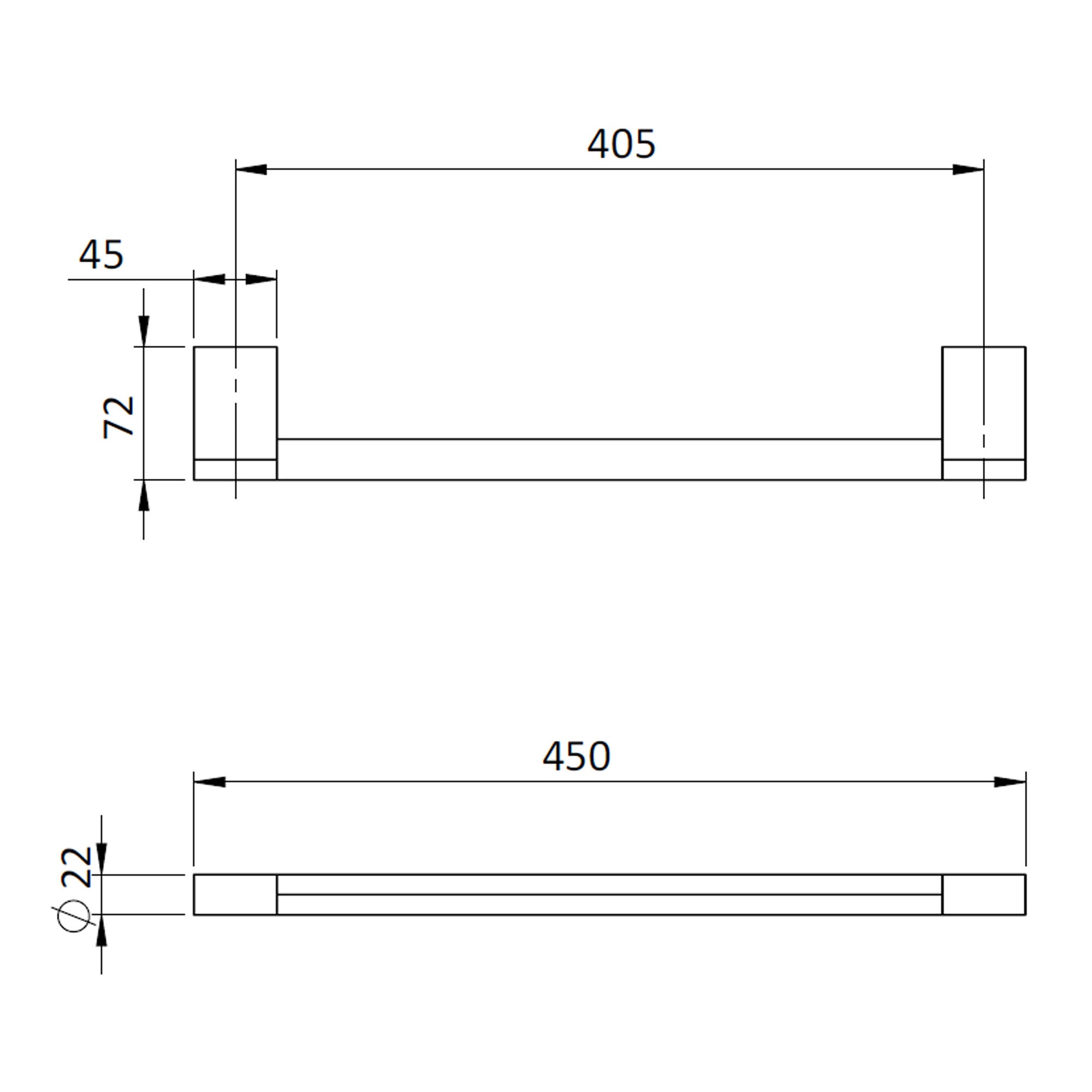 crosswater mpro towel rail 450mm dimensions