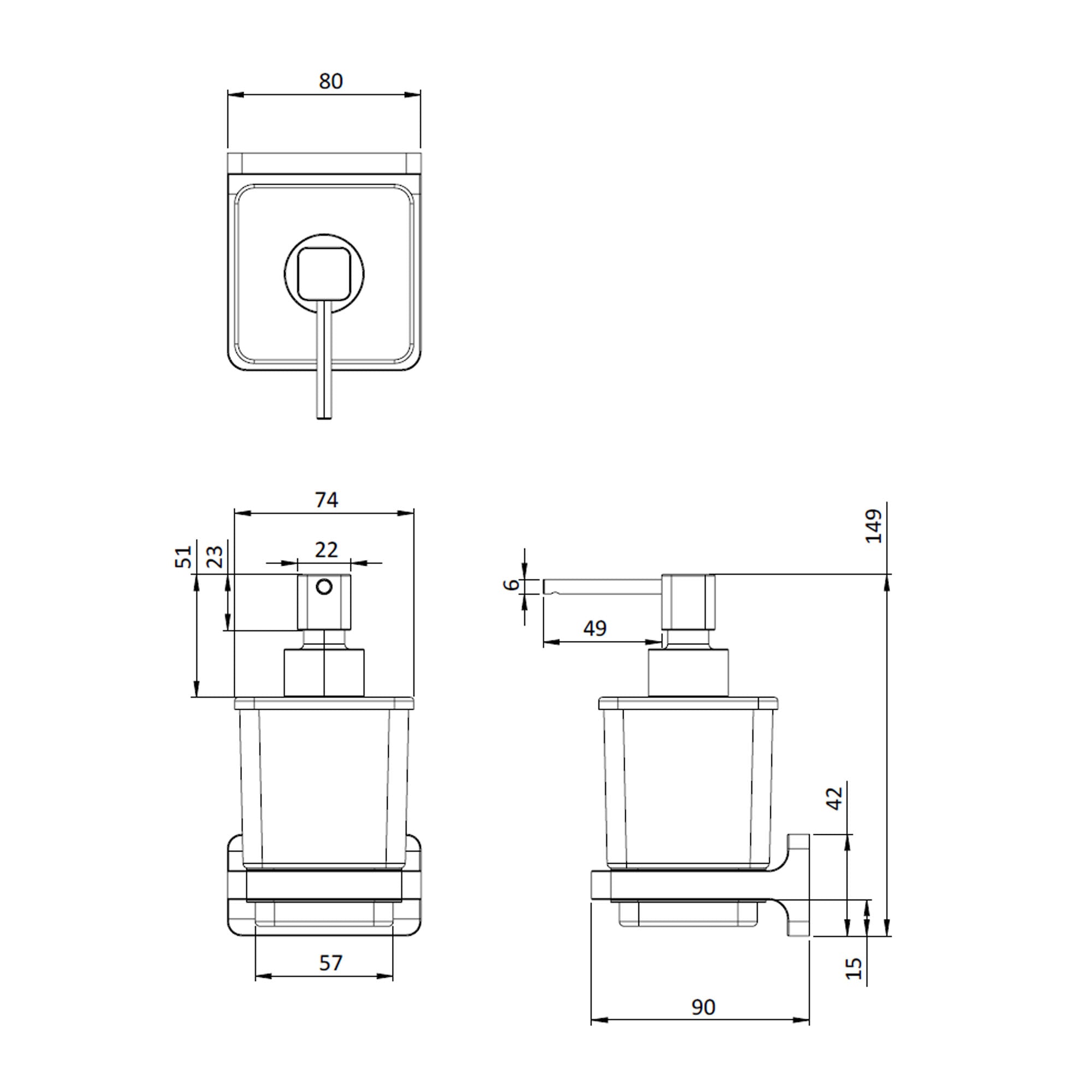 crosswater rotar soap dispenser dimensions