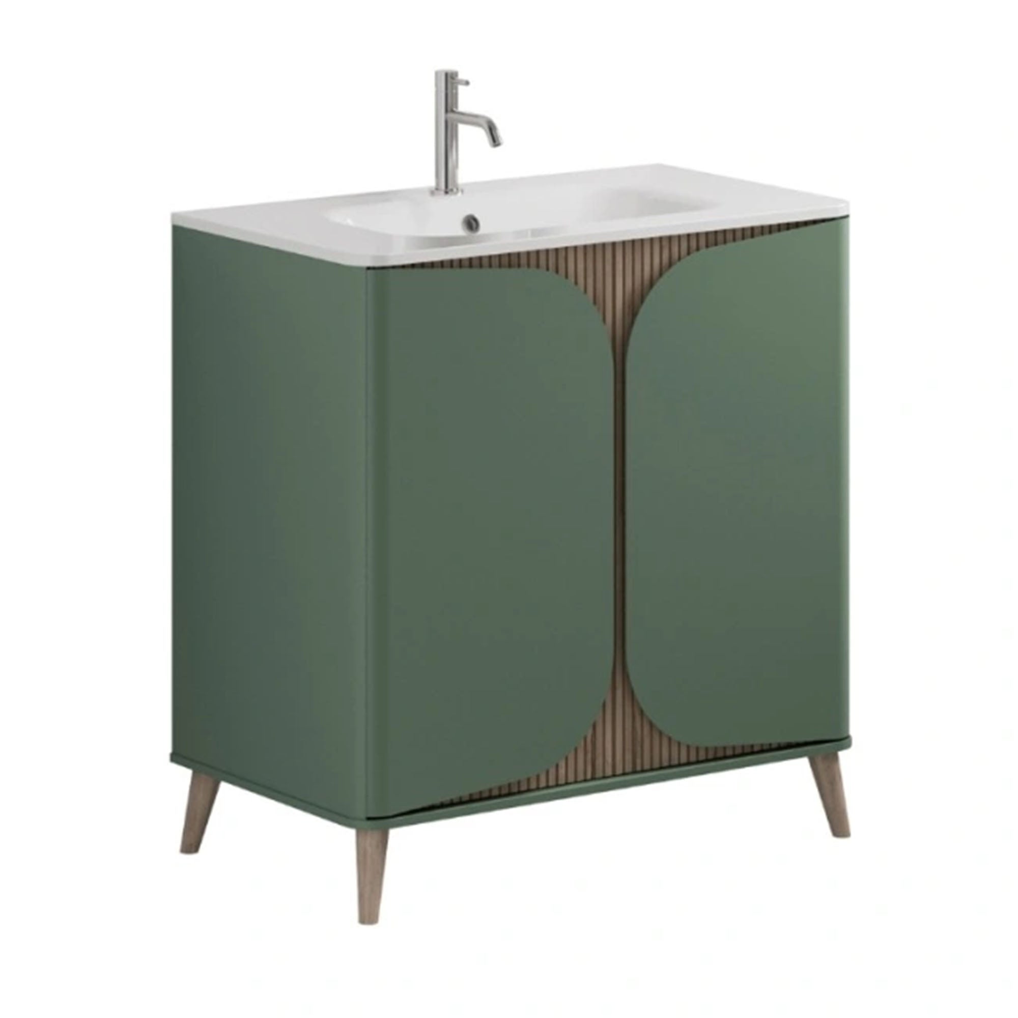 crosswater tambour 800mm 2 door floorstanding vanity unit with stone resin basin sage green