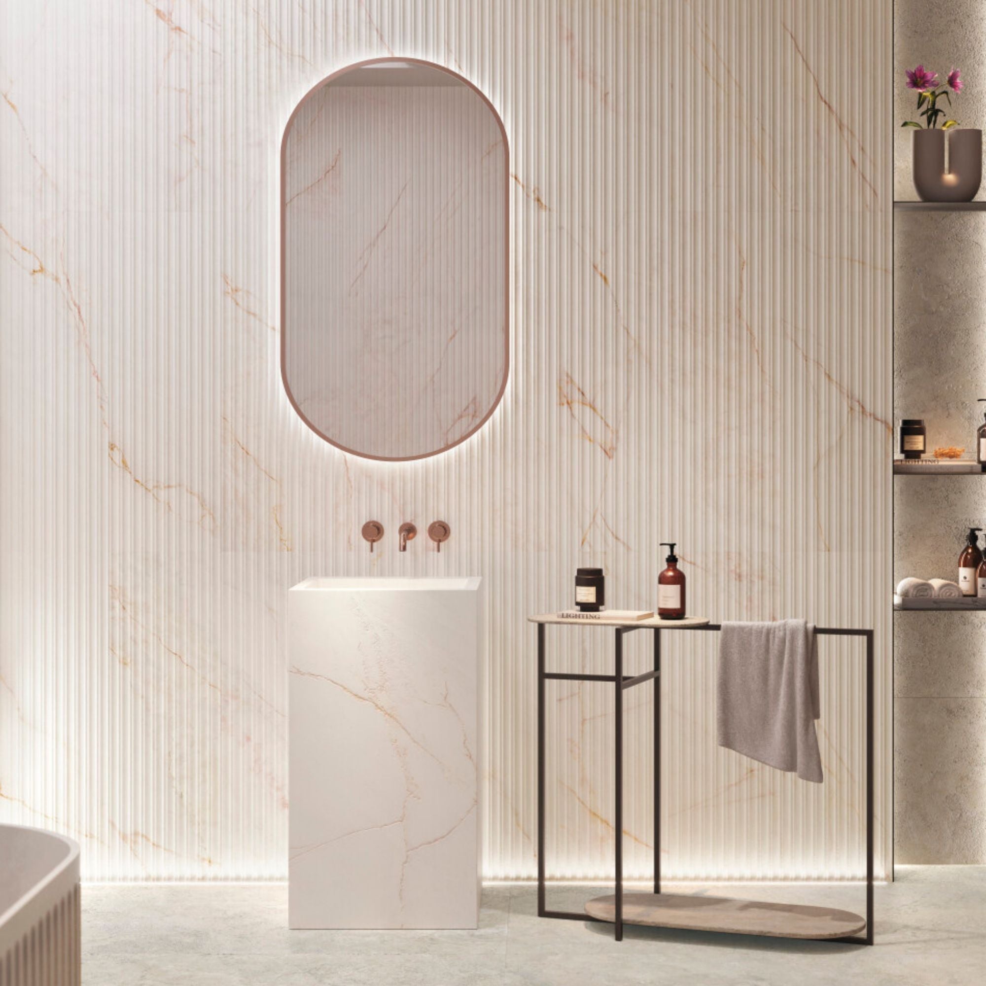 Dahlia White 4D Decor Marble Effect Tile 33x100cm Matt Deluxe Bathrooms