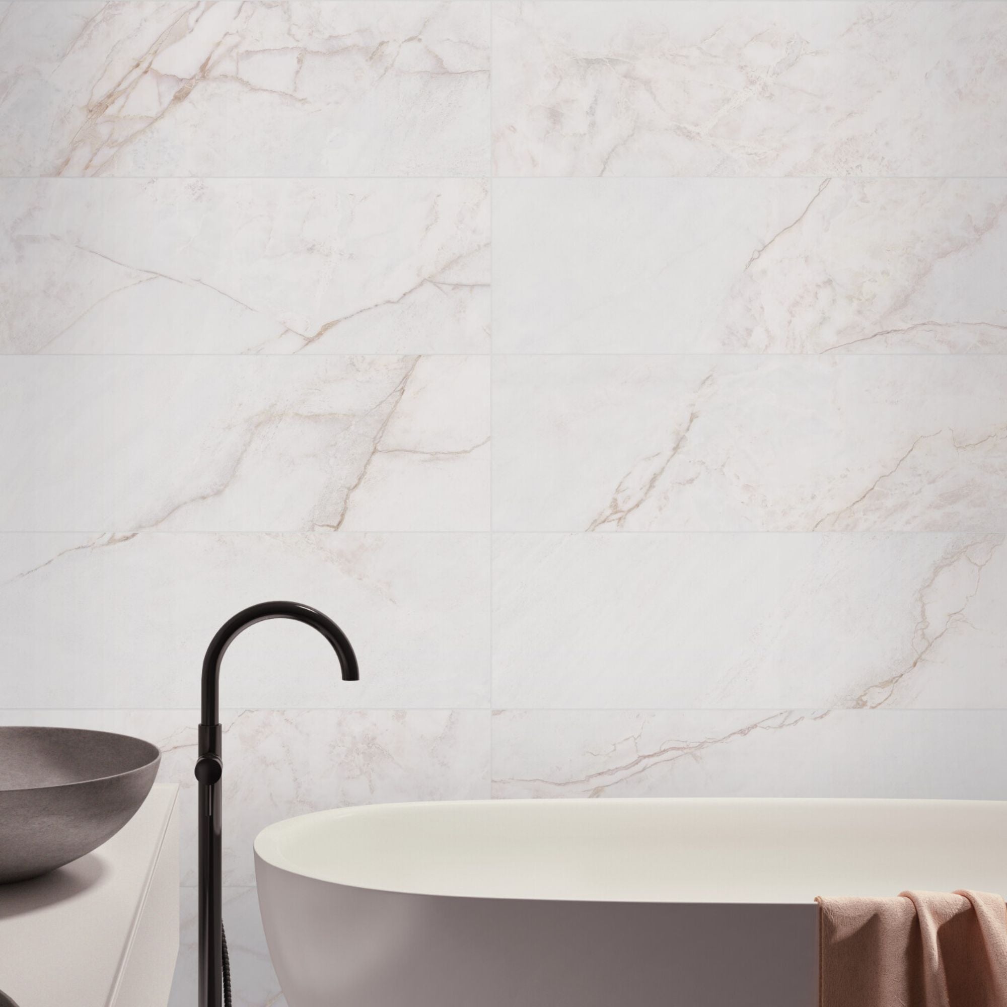 Dahlia White 4D Marble Effect Wall Tile 33x100cm Matt Deluxe Bathrooms