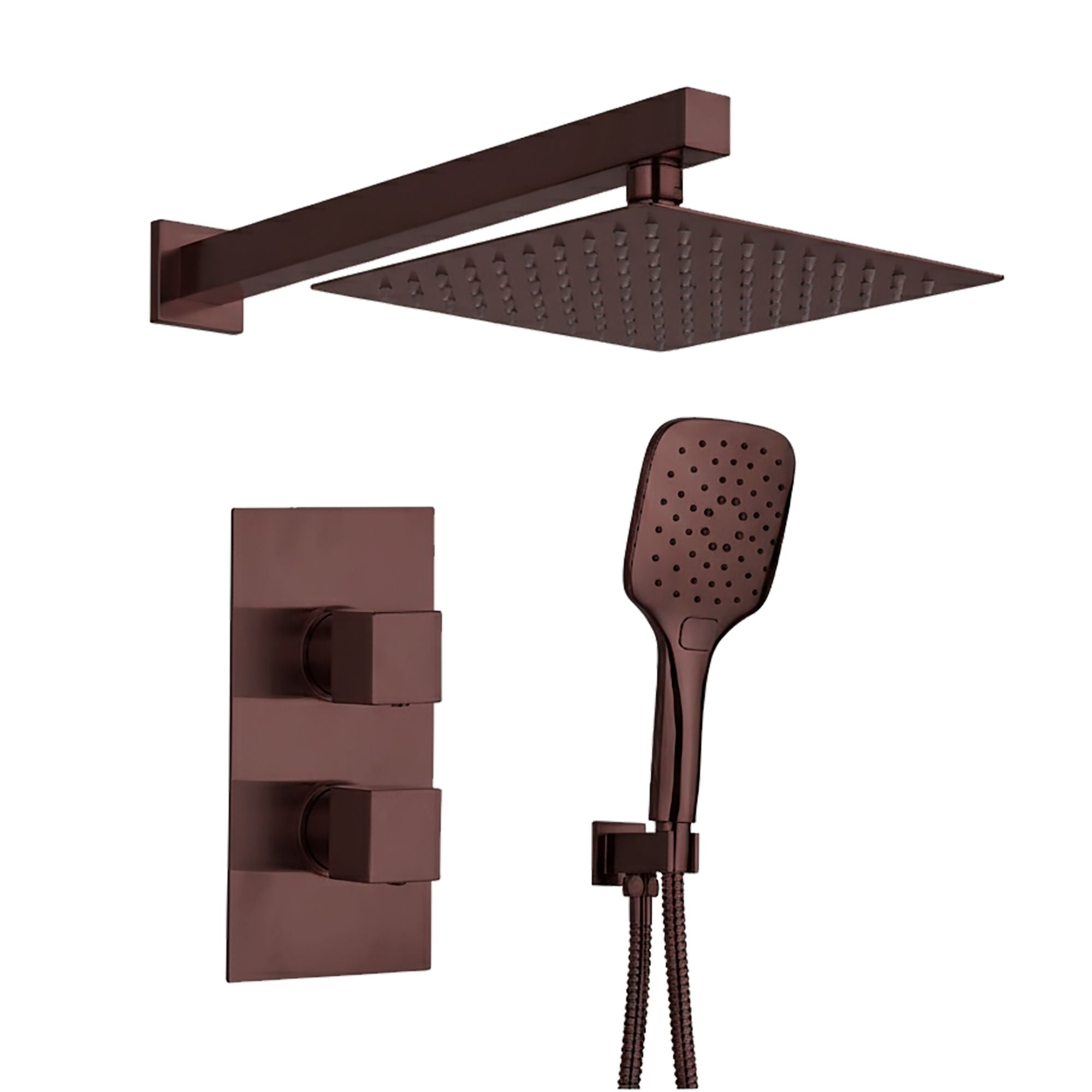 Deluxe Square Concealed 2 Outlet Thermostatic Shower Kit Brushed Bronze