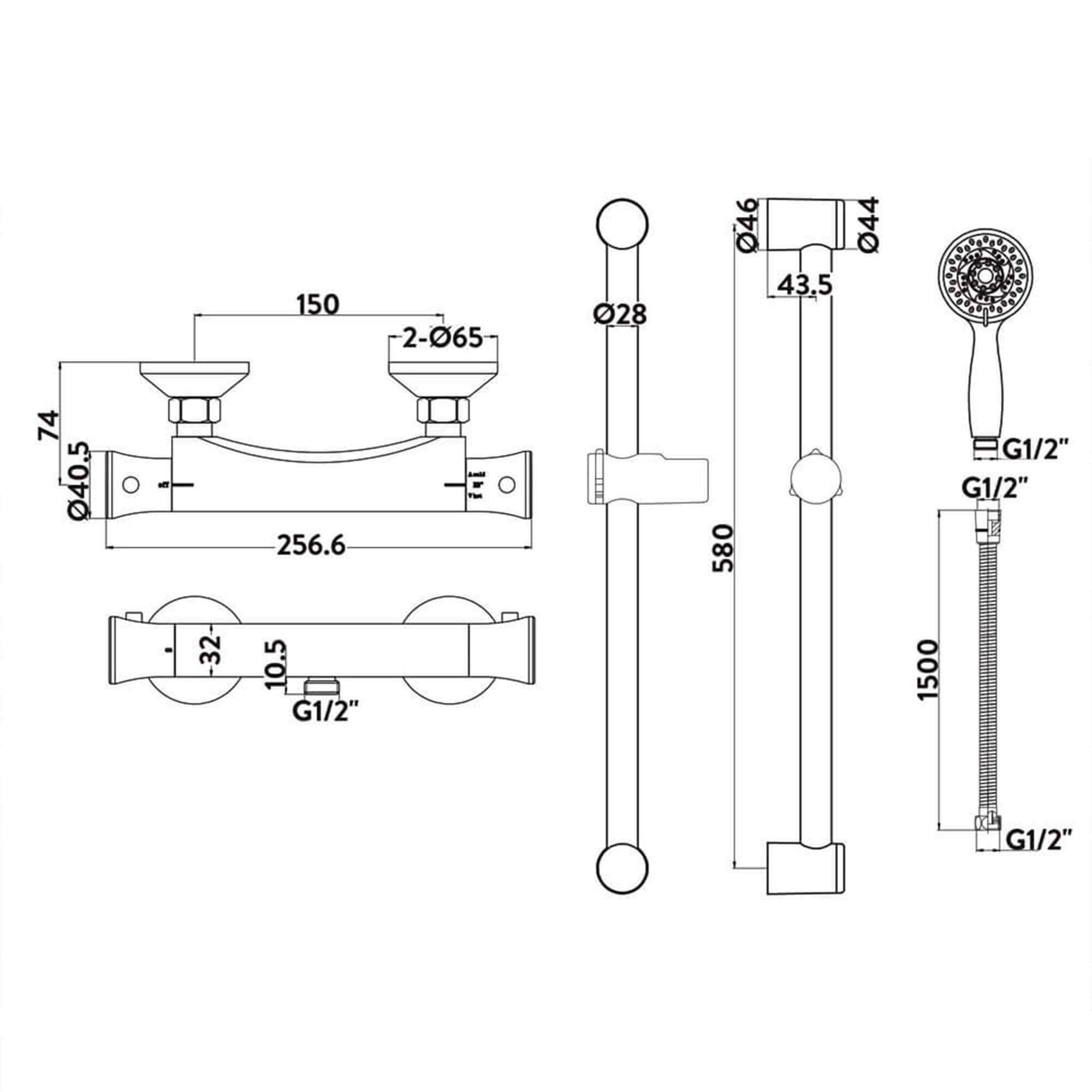 deluxe thermostatic exposed bar valve shower with riser kit fast fix brackets dimensions