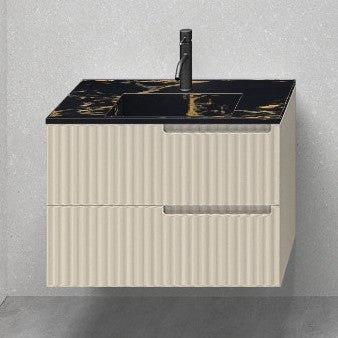 Fiora Synergy 800 Bone 2-Drawer Unit with Black Gold Built-In Basin in Listello Texture