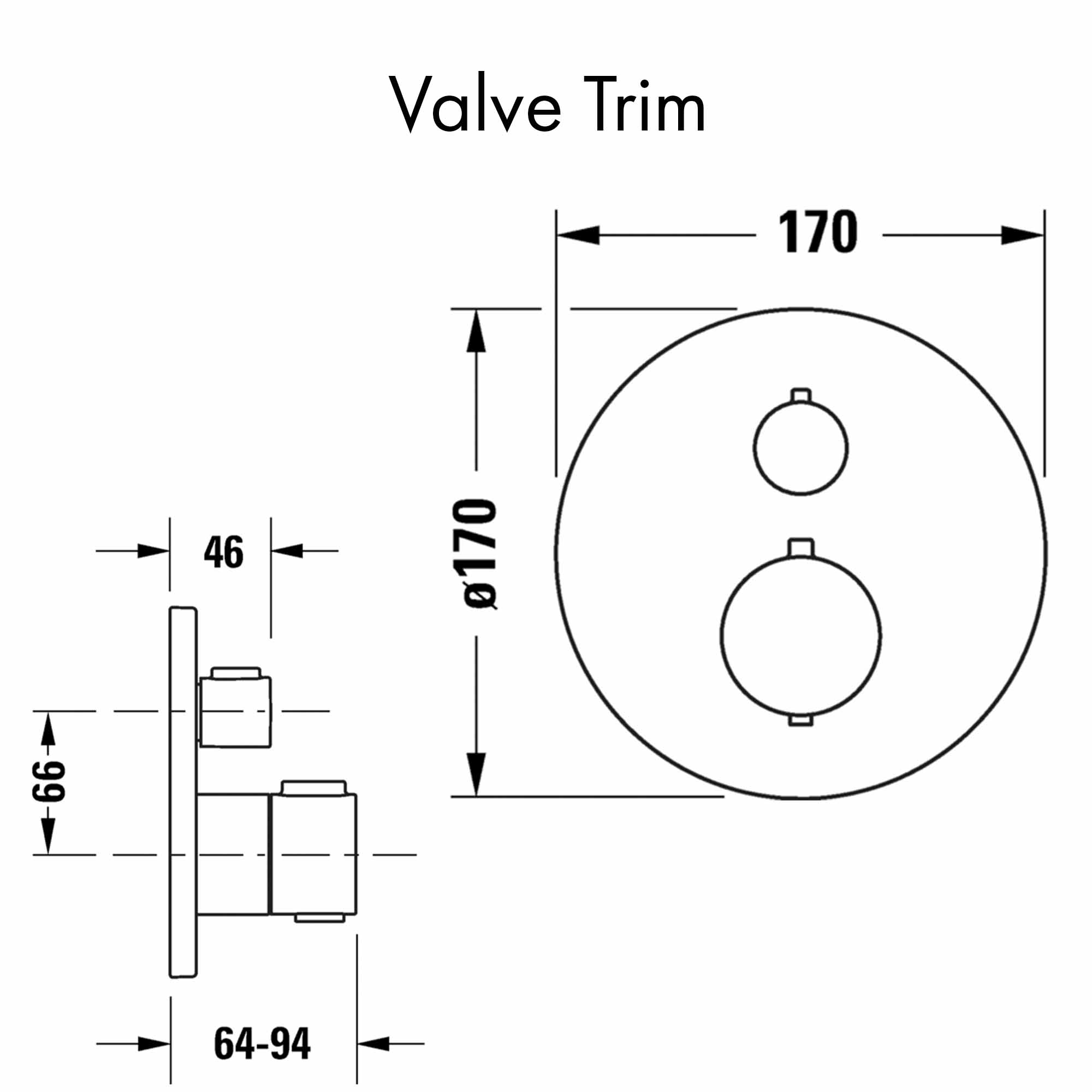 duravit 2 outlet round shower valve trim dimensions