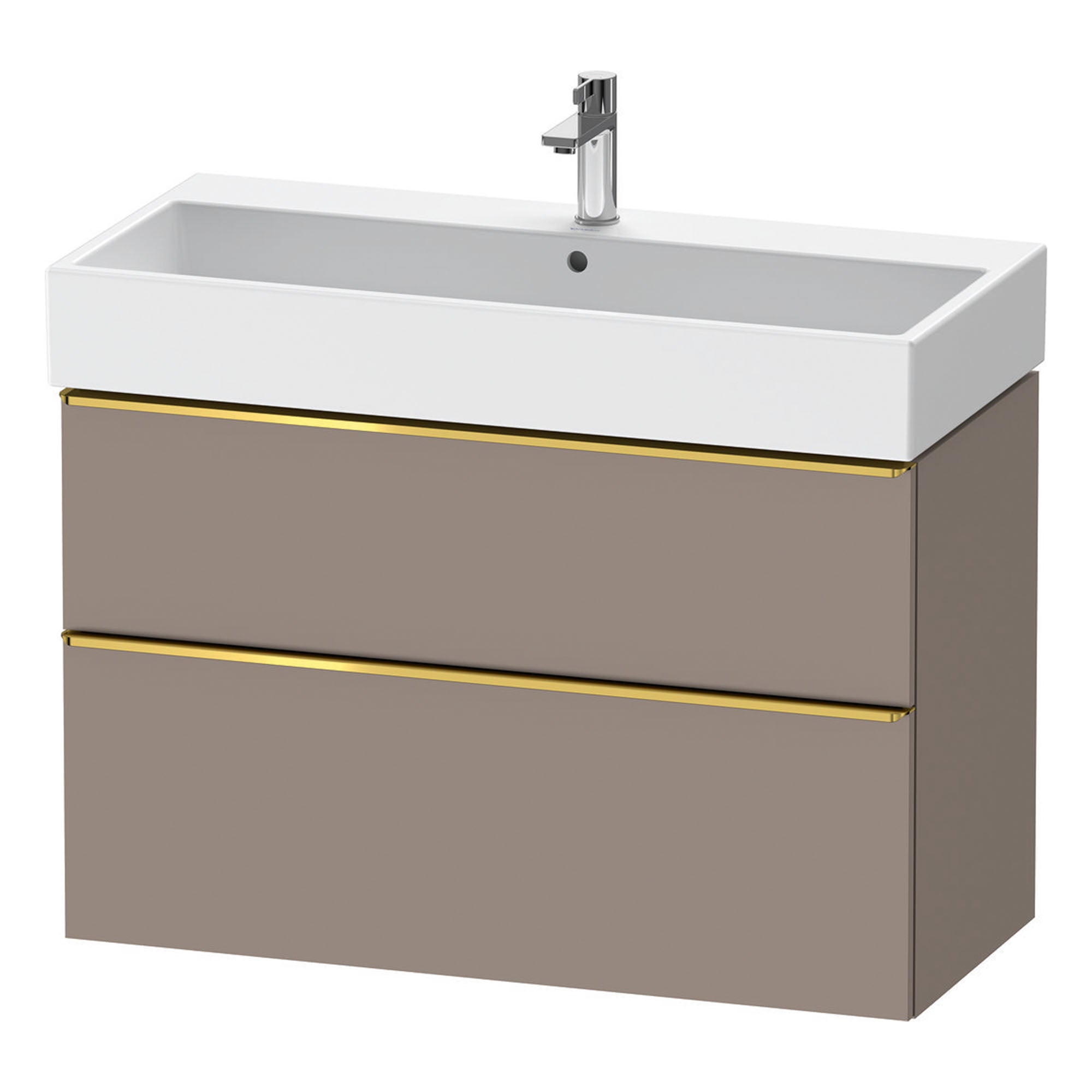 duravit d-neo 1000 wall mounted vanity unit with vero basin basalt gold handles