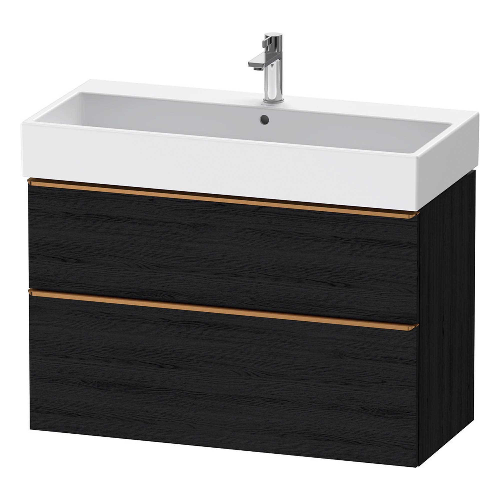 duravit d-neo 1000 wall mounted vanity unit with vero basin black oak brushed bronze handles