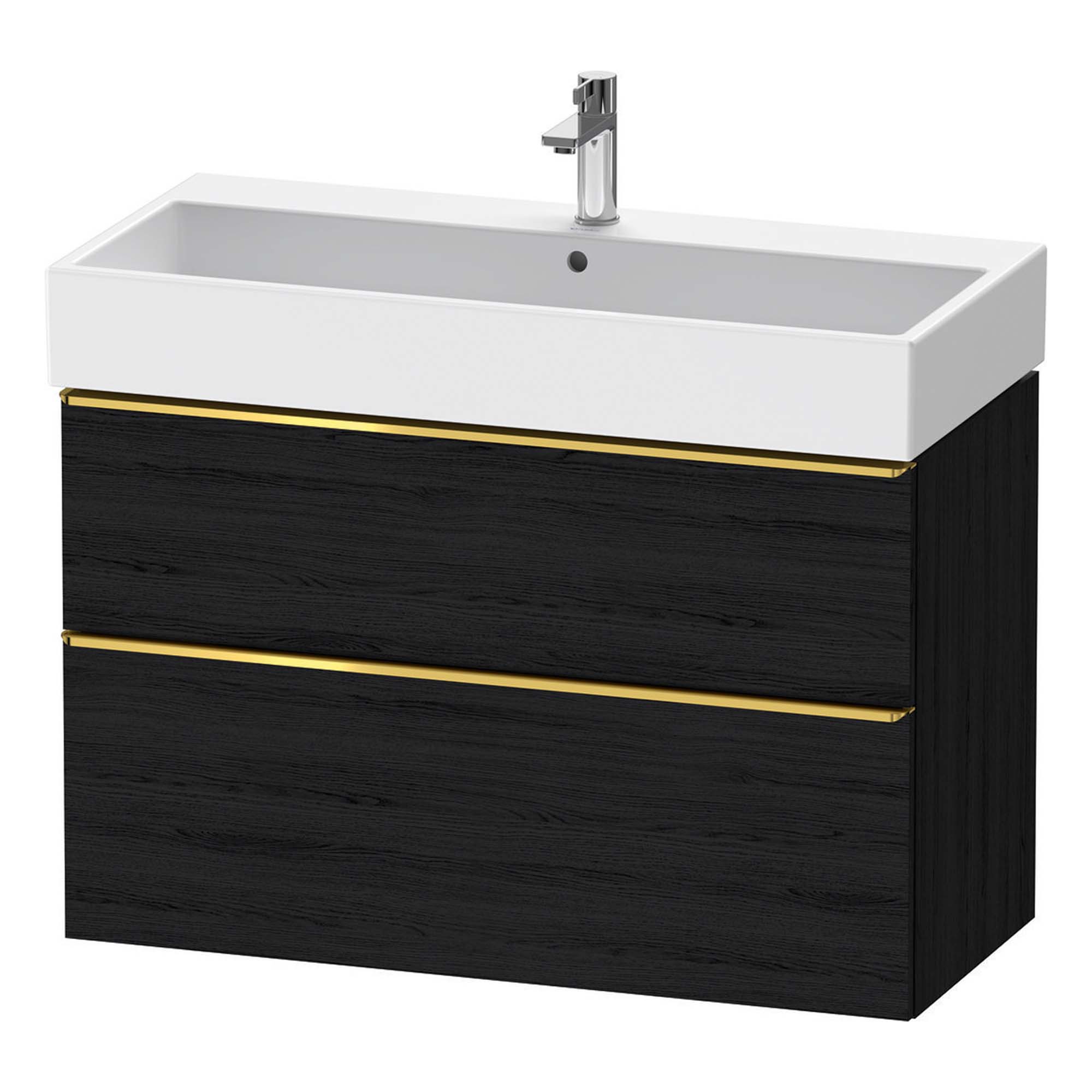 duravit d-neo 1000 wall mounted vanity unit with vero-basin black oak gold handles