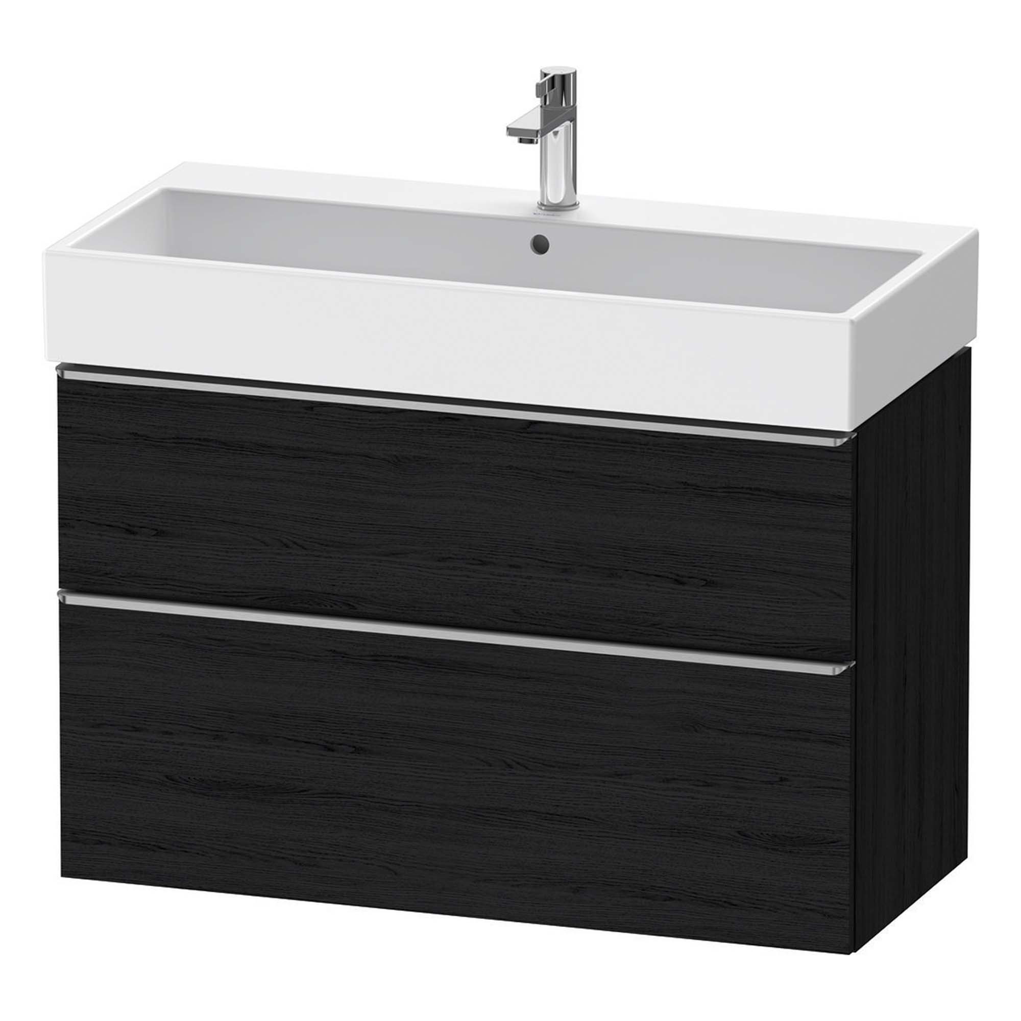 duravit d-neo 1000 wall mounted vanity unit with vero-basin black oak stainless steel handles