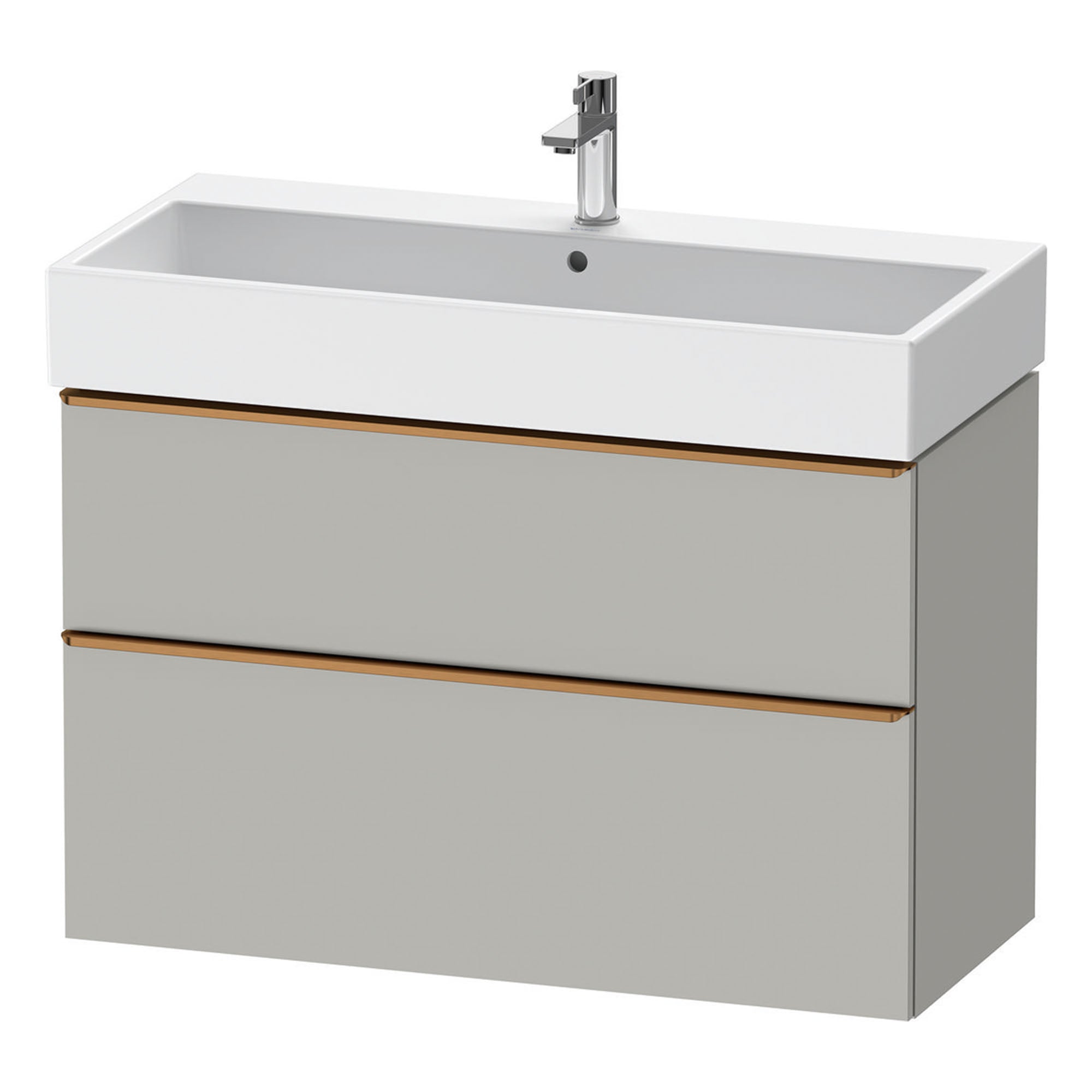 duravit d-neo 1000 wall mounted vanity unit with vero basin concrete grey brushed bronze handles