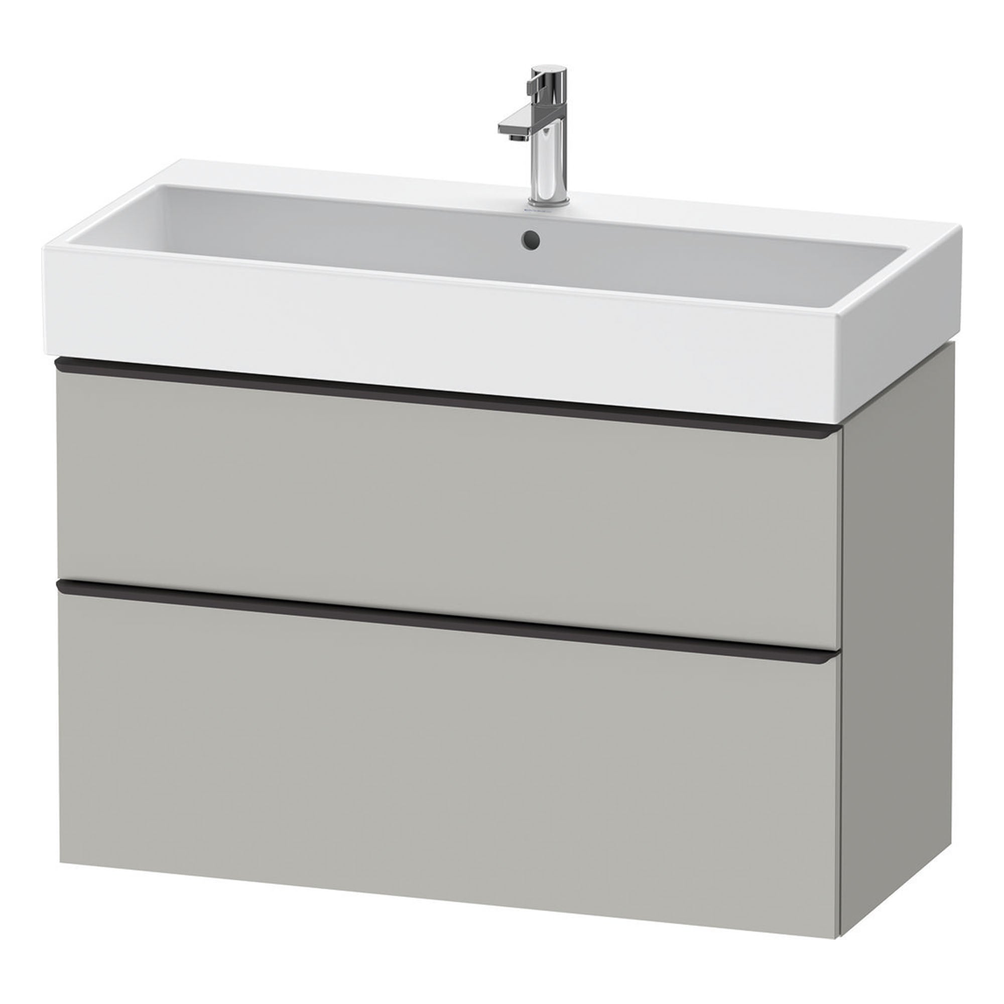 duravit d-neo 1000 wall mounted vanity-unit with vero basin concrete grey diamond black handles