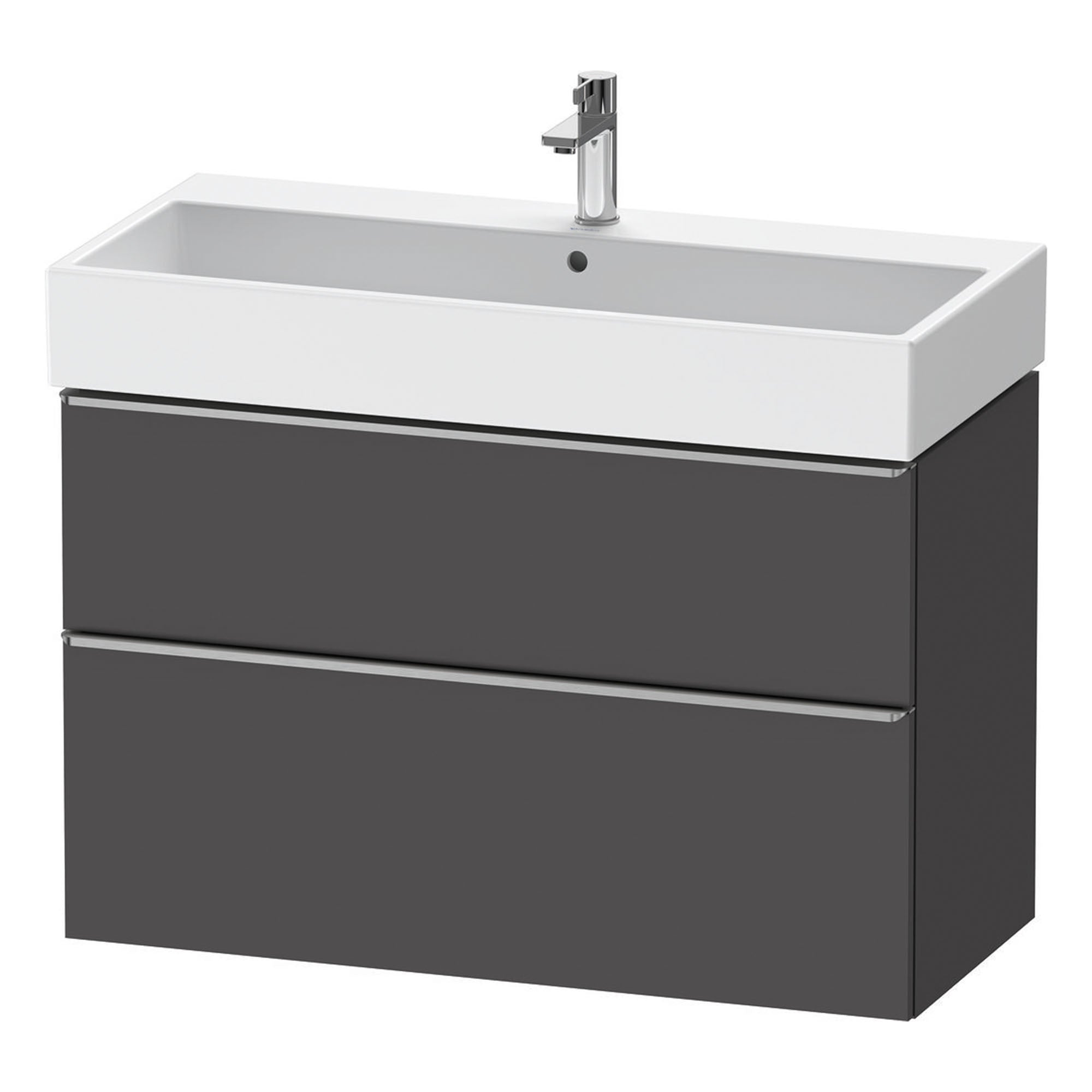duravit d-neo 1000 wall mounted vanity unit with vero basin graphite matt stainless steel handles
