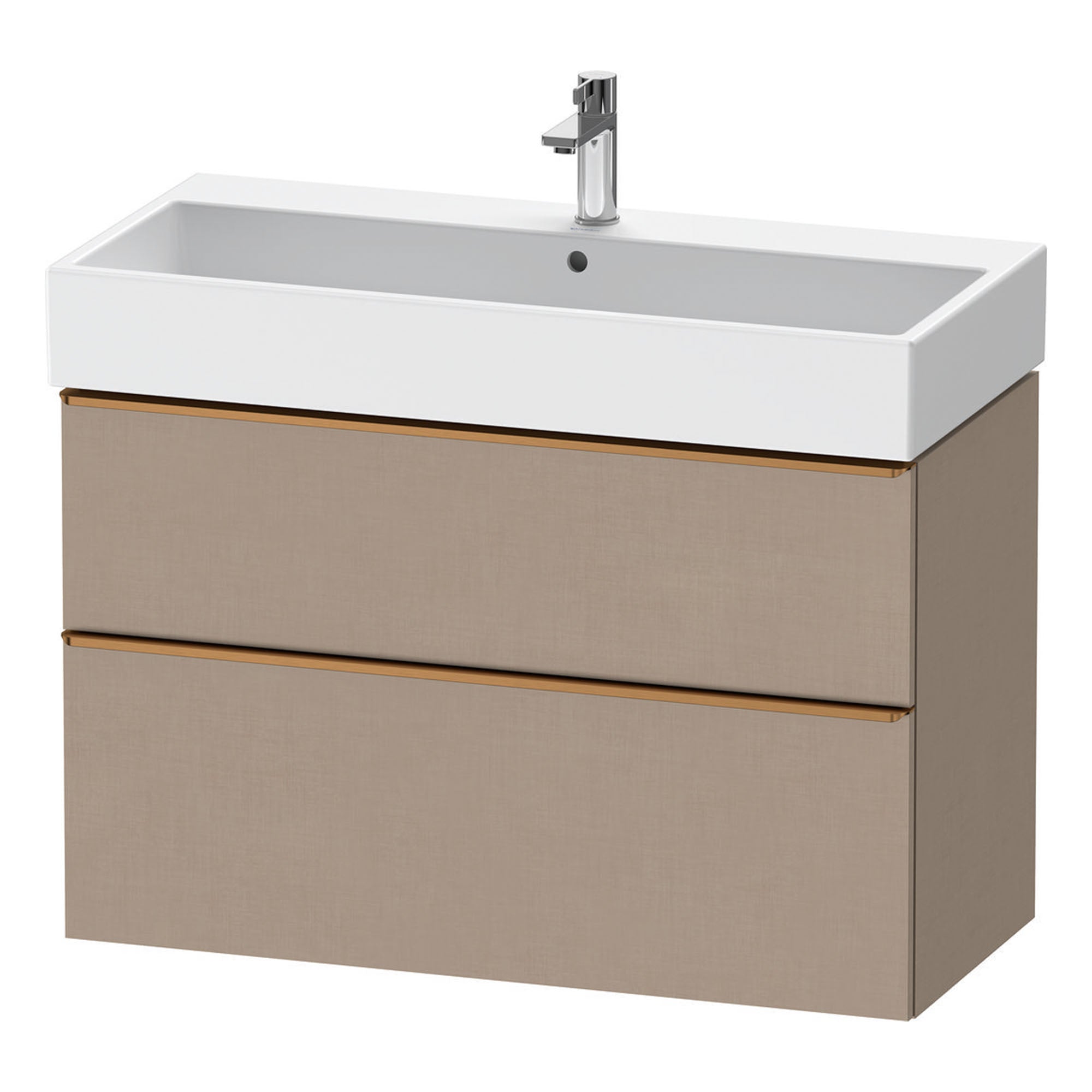 duravit d-neo 1000 wall mounted vanity unit with vero basin matt linen brushed bronze handles