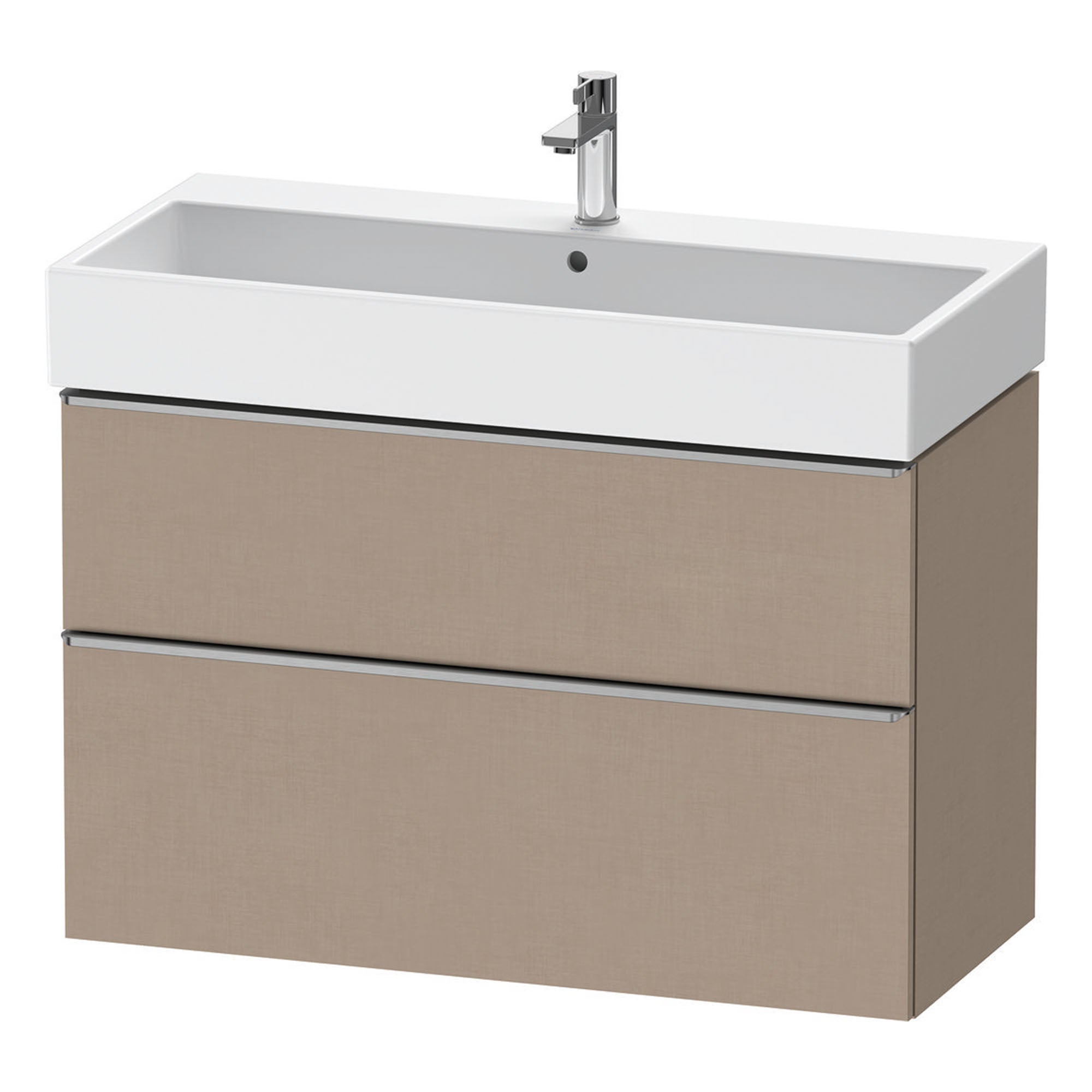 duravit d-neo 1000 wall mounted vanity unit with vero basin matt linen stainless steel handles