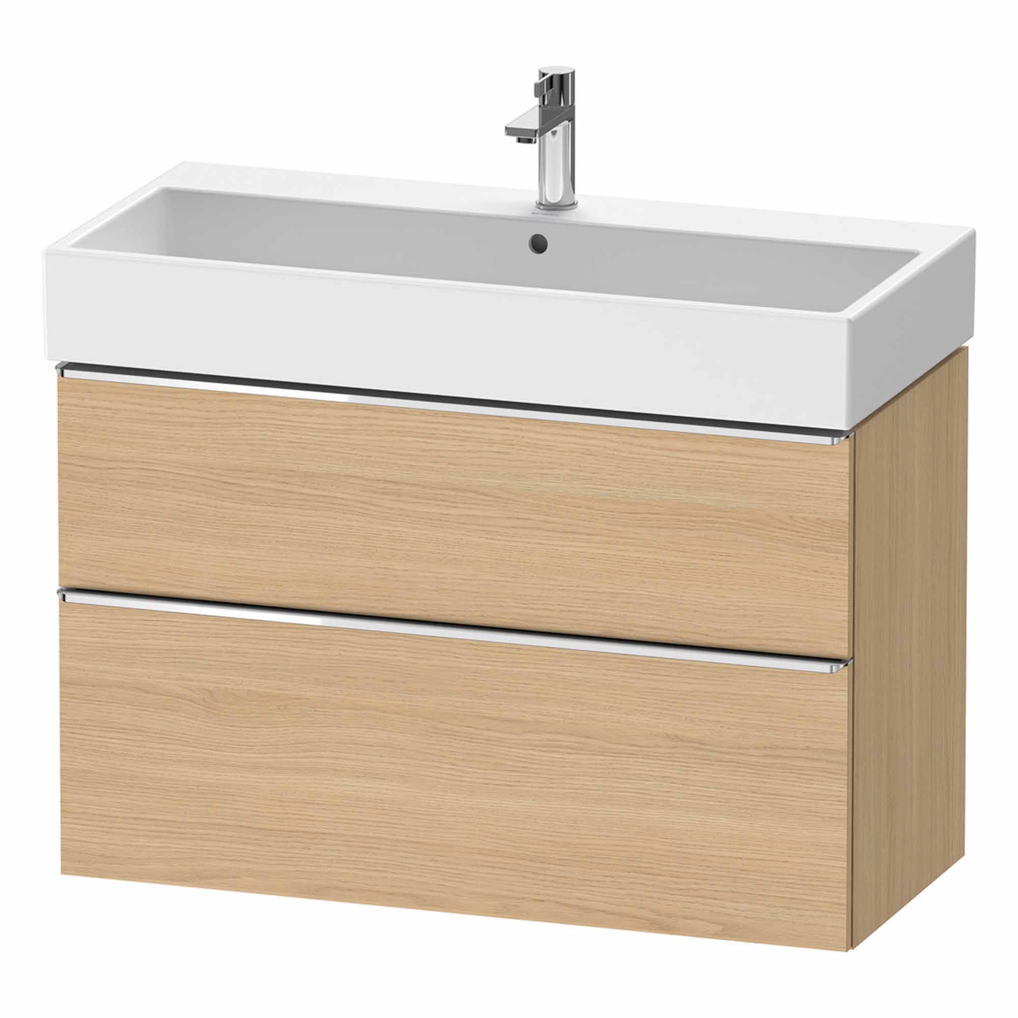 duravit d-neo 1000 wall mounted vanity unit with vero basin natural oak chrome handles