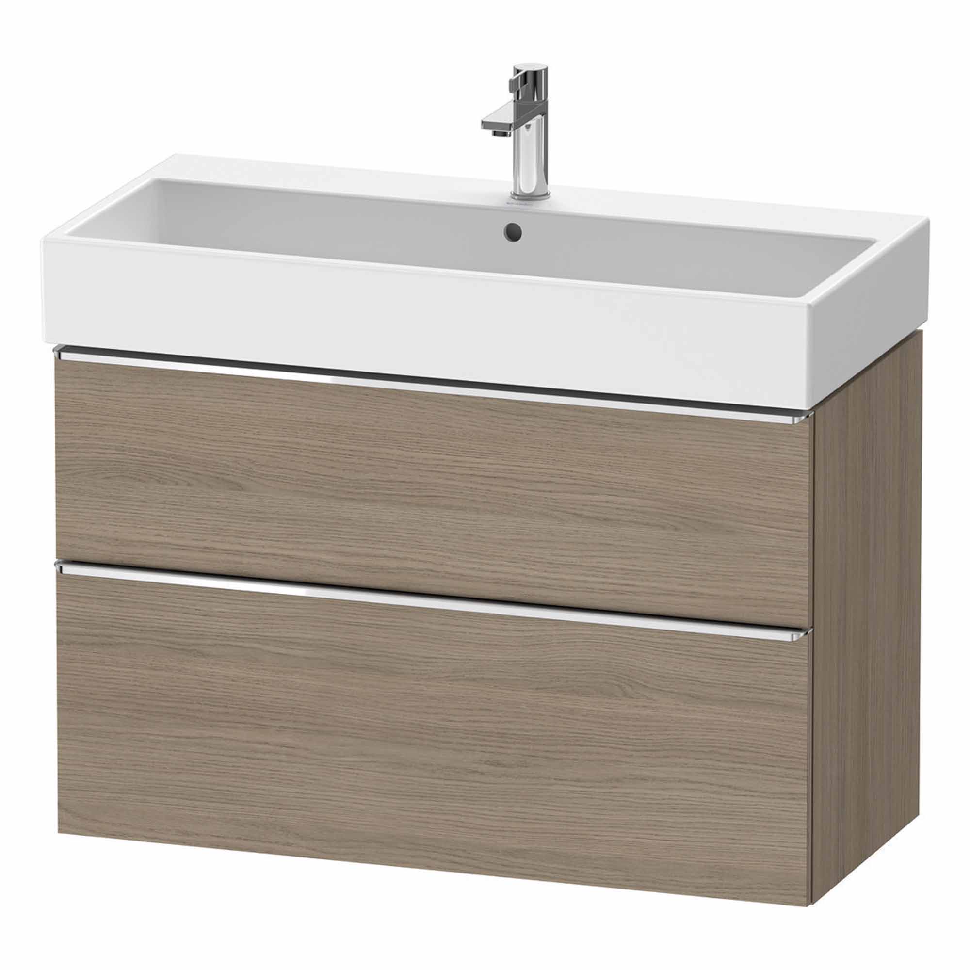duravit d-neo 1000 wall mounted vanity unit with vero basin oak terra chrome handles