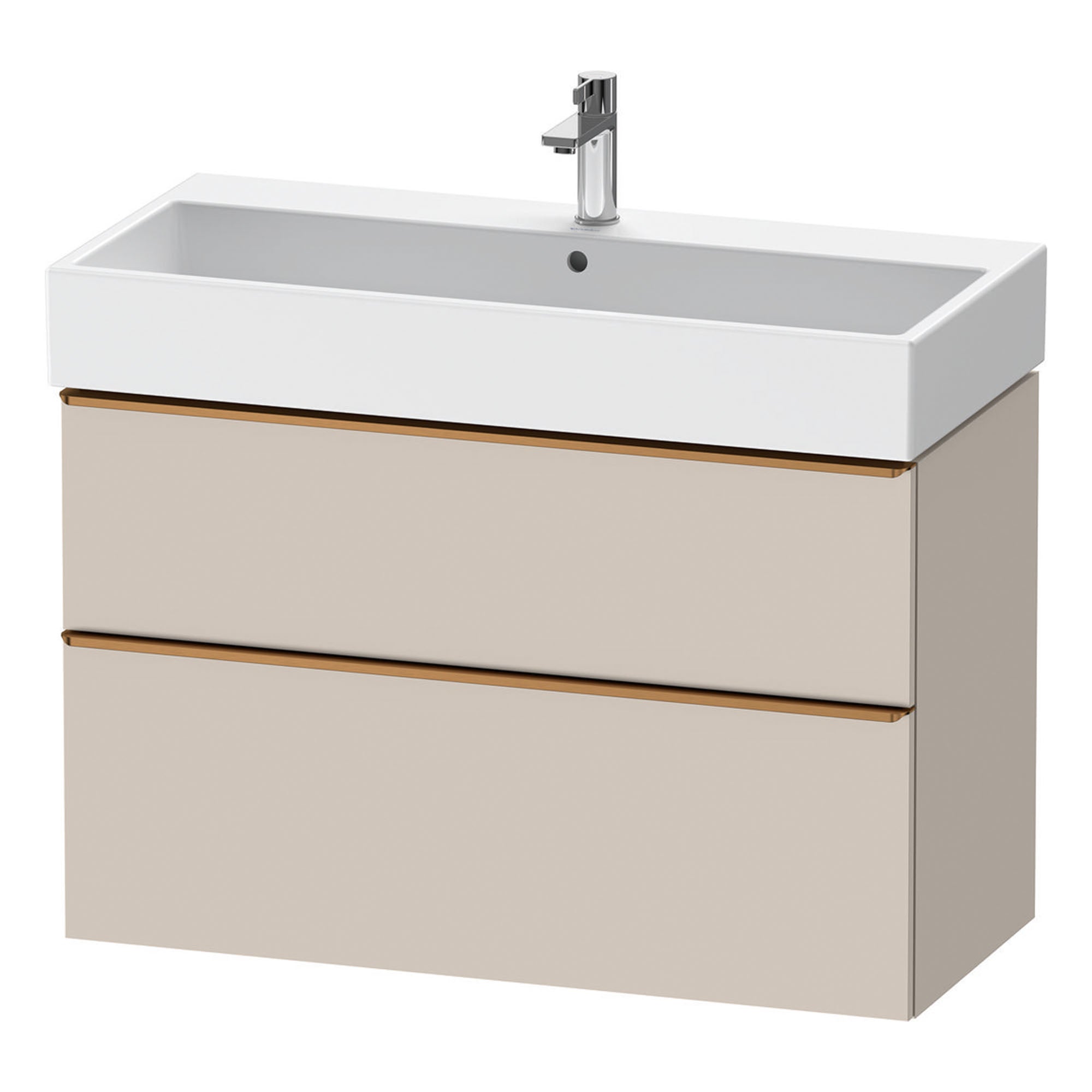 duravit d-neo 1000 wall mounted vanity unit with vero basin taupe brushed bronze handles
