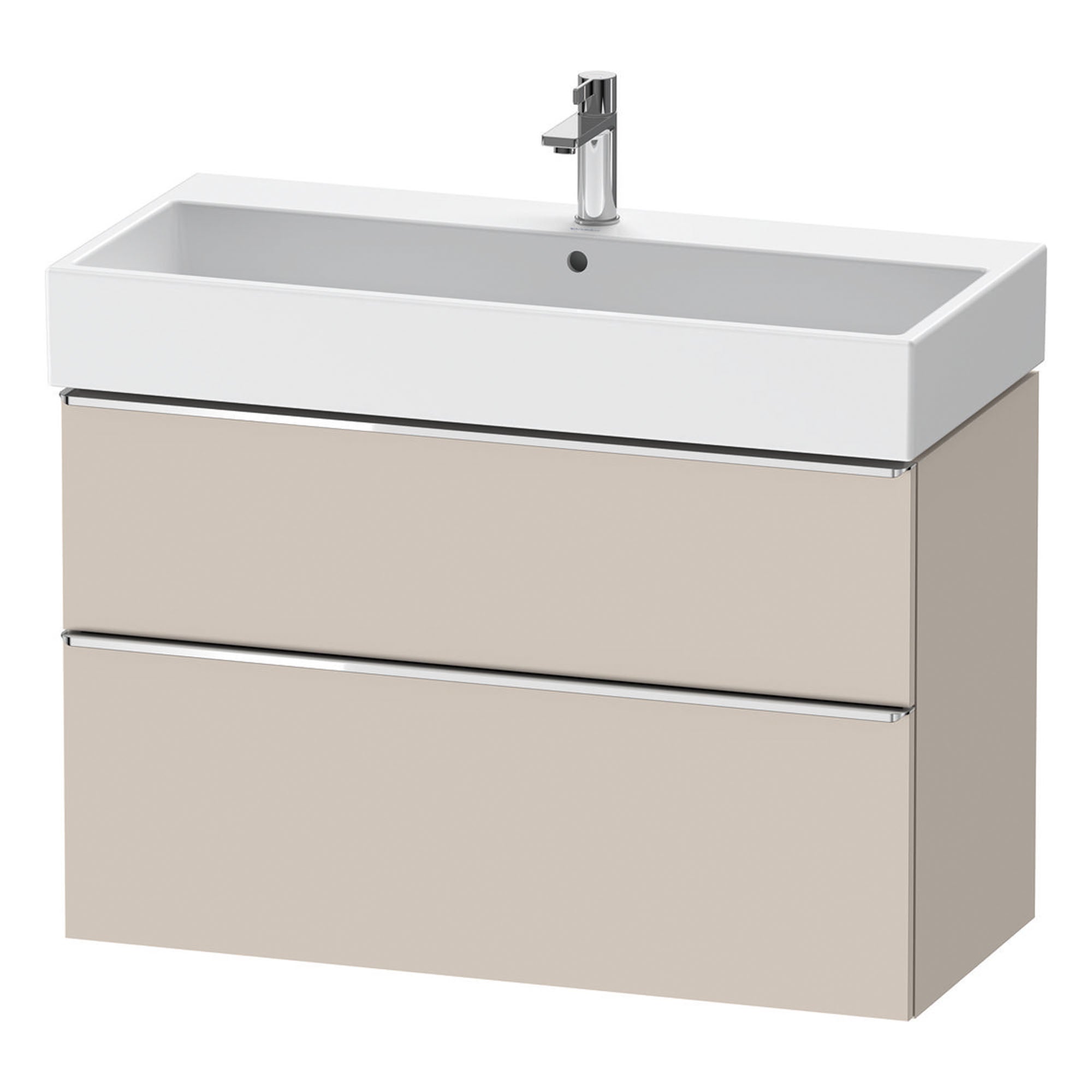 duravit d-neo 1000 wall mounted vanity unit with vero basin taupe chrome handles