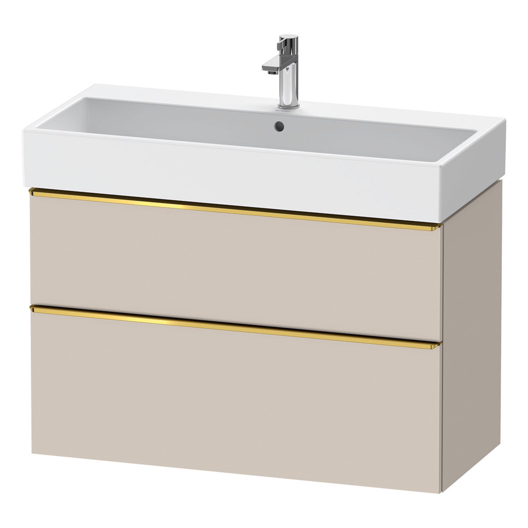 duravit d-neo 1000 wall mounted vanity unit with vero basin taupe gold handles