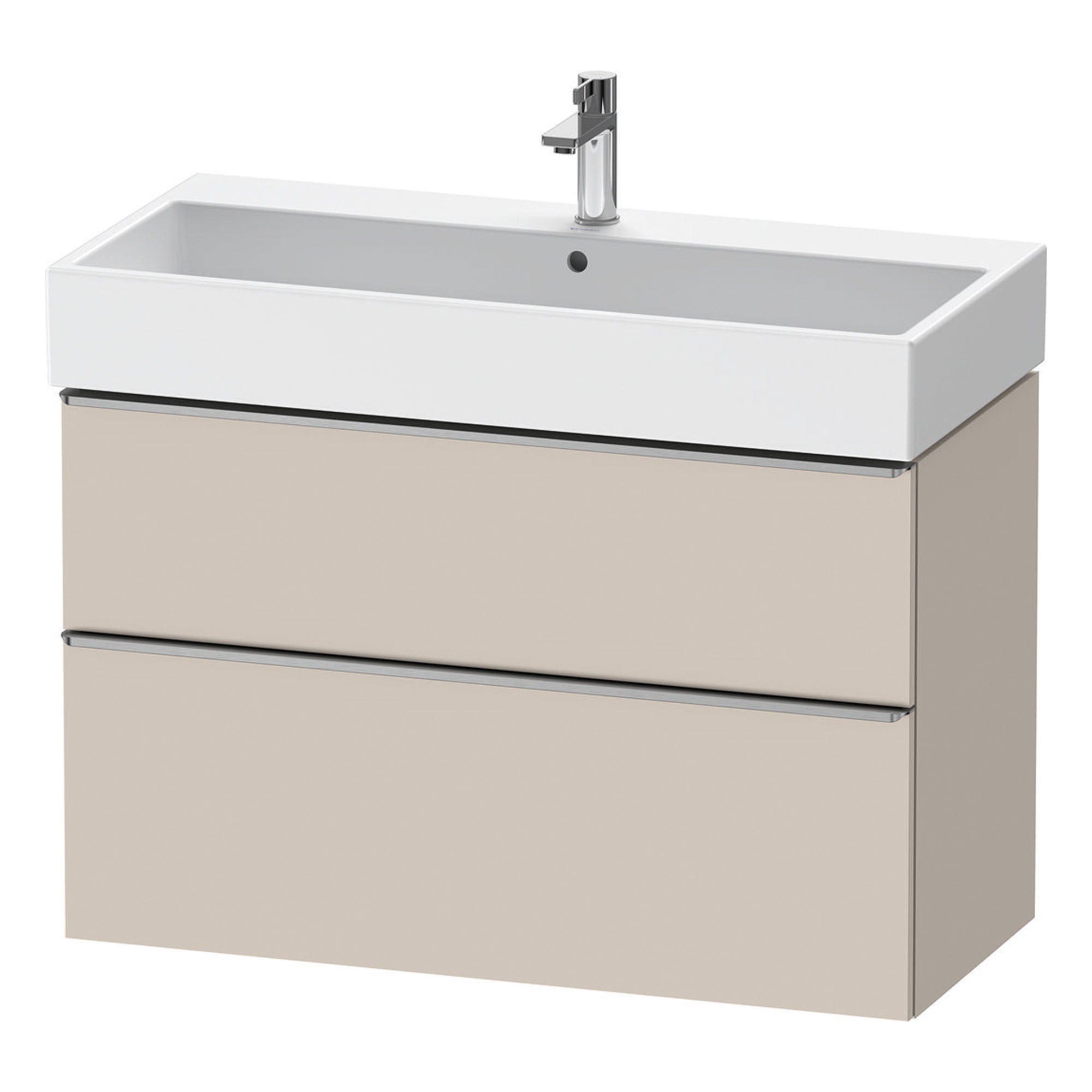 duravit d-neo 1000 wall mounted vanity unit with vero basin taupe stainless steel handles