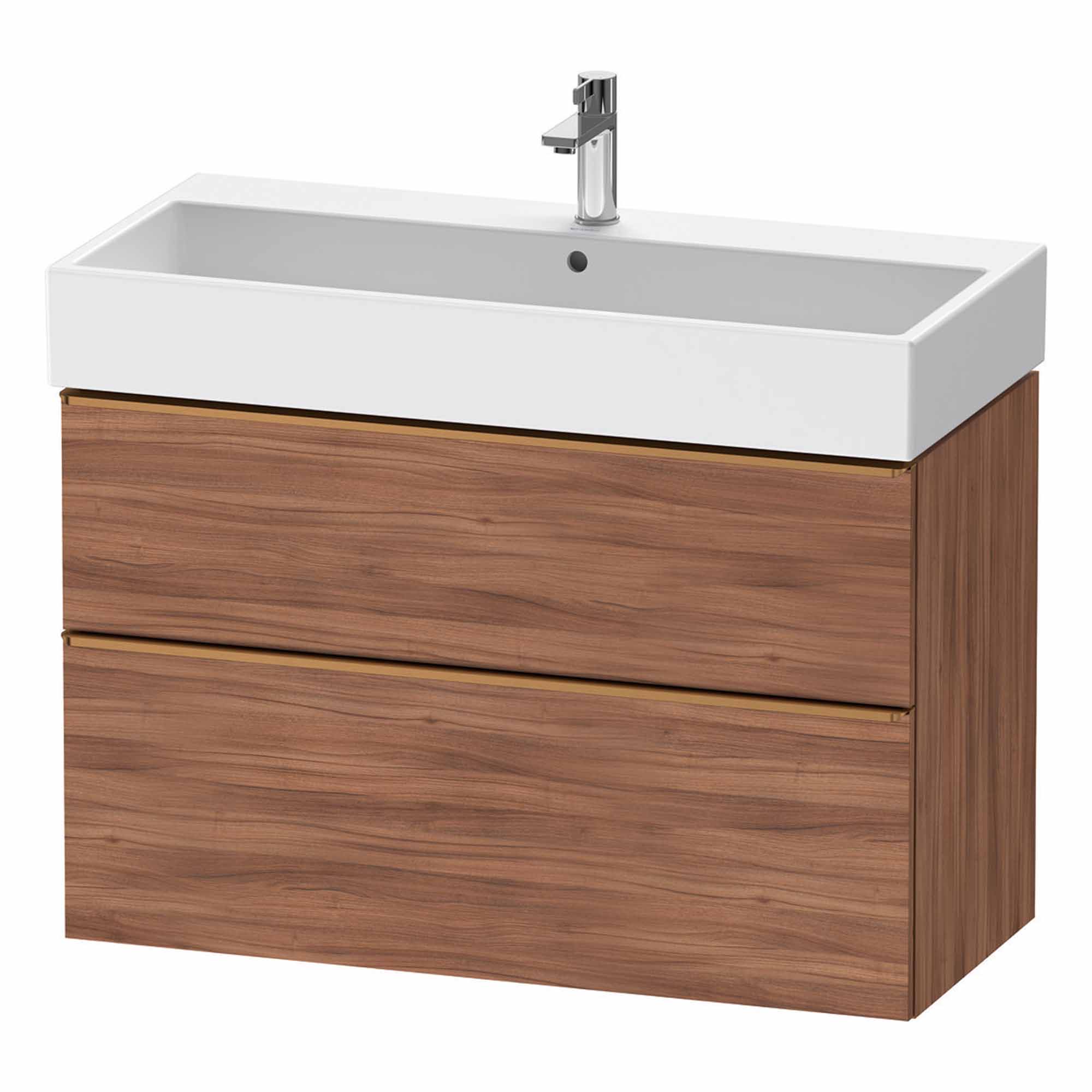 duravit d-neo 1000 wall mounted vanity unit with vero basin walnut brushed bronze handles