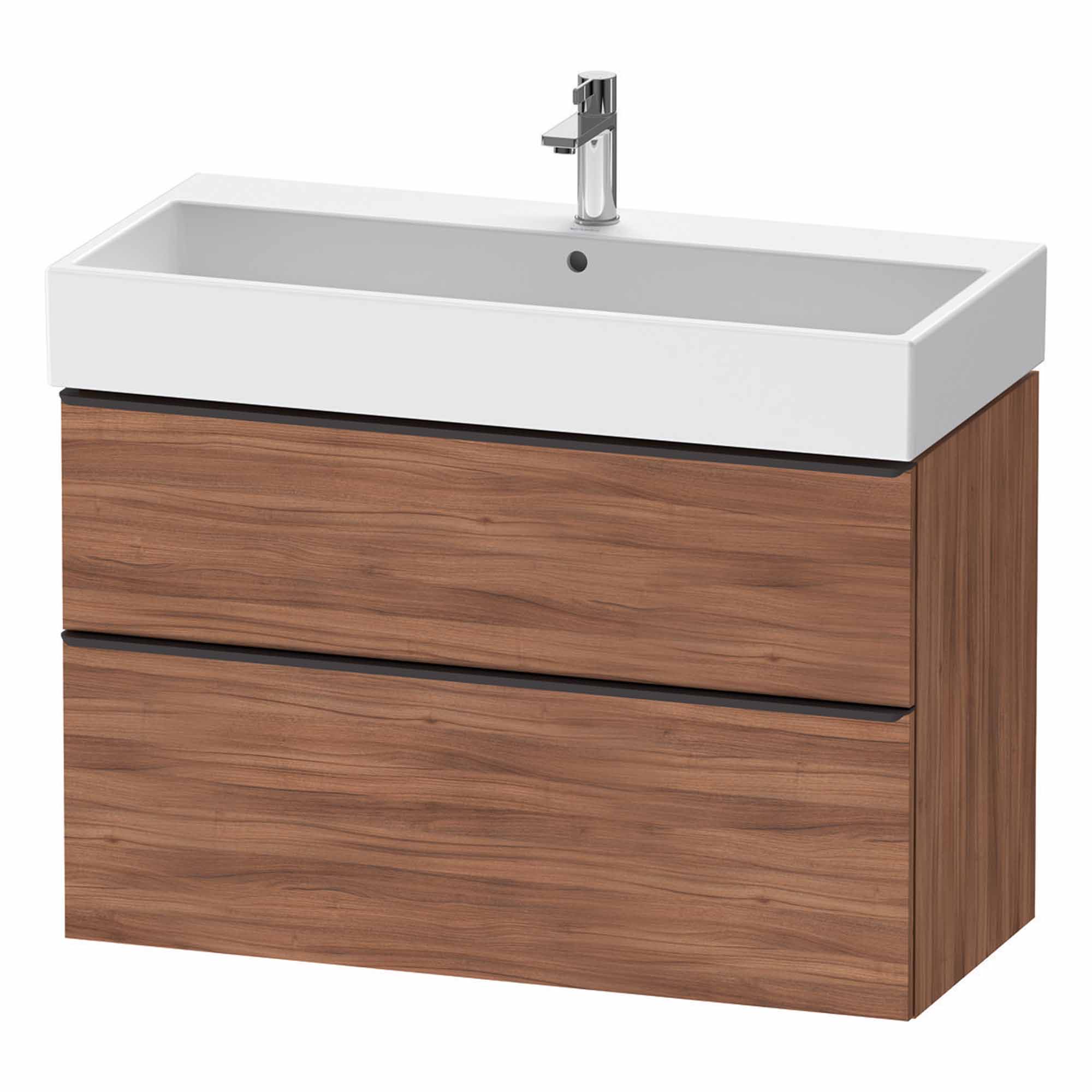 duravit d-neo 1000 wall mounted vanity unit with vero basin walnut diamond black handles