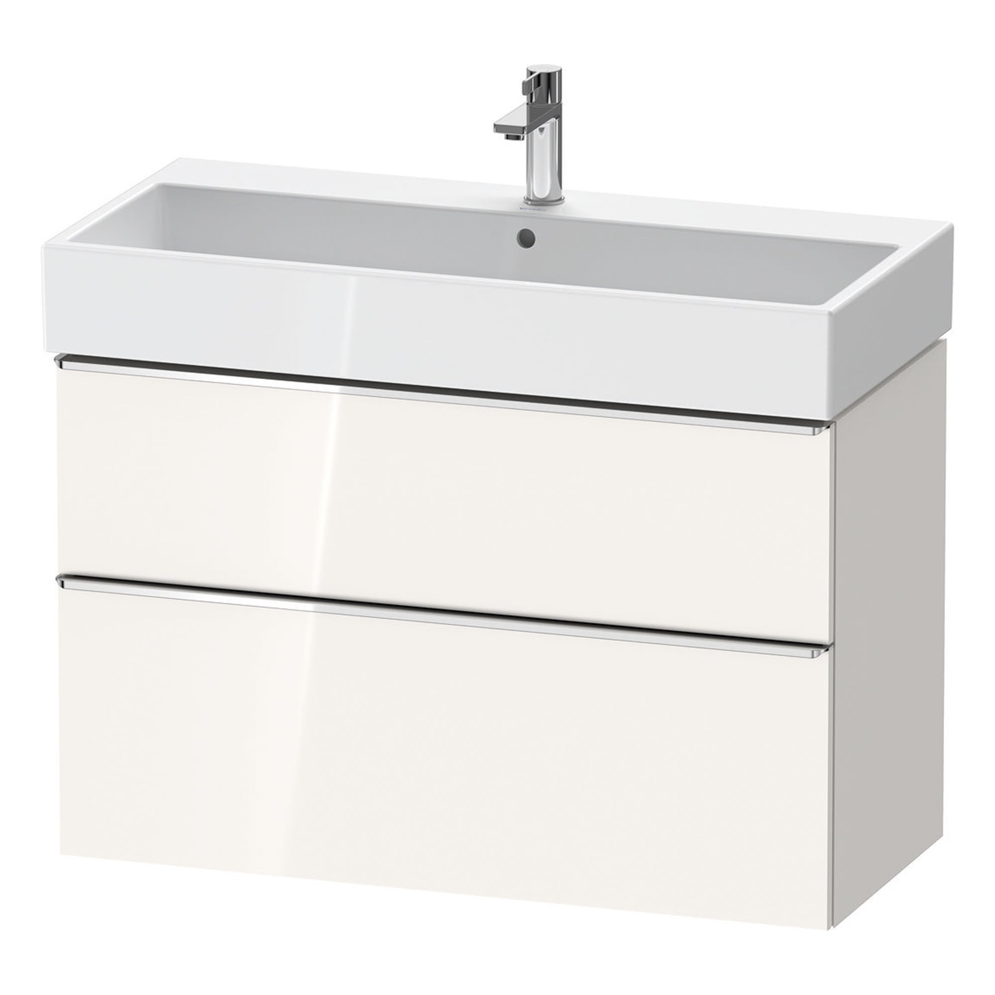 duravit d-neo 1000 wall mounted vanity unit with vero basin white gloss chrome handles
