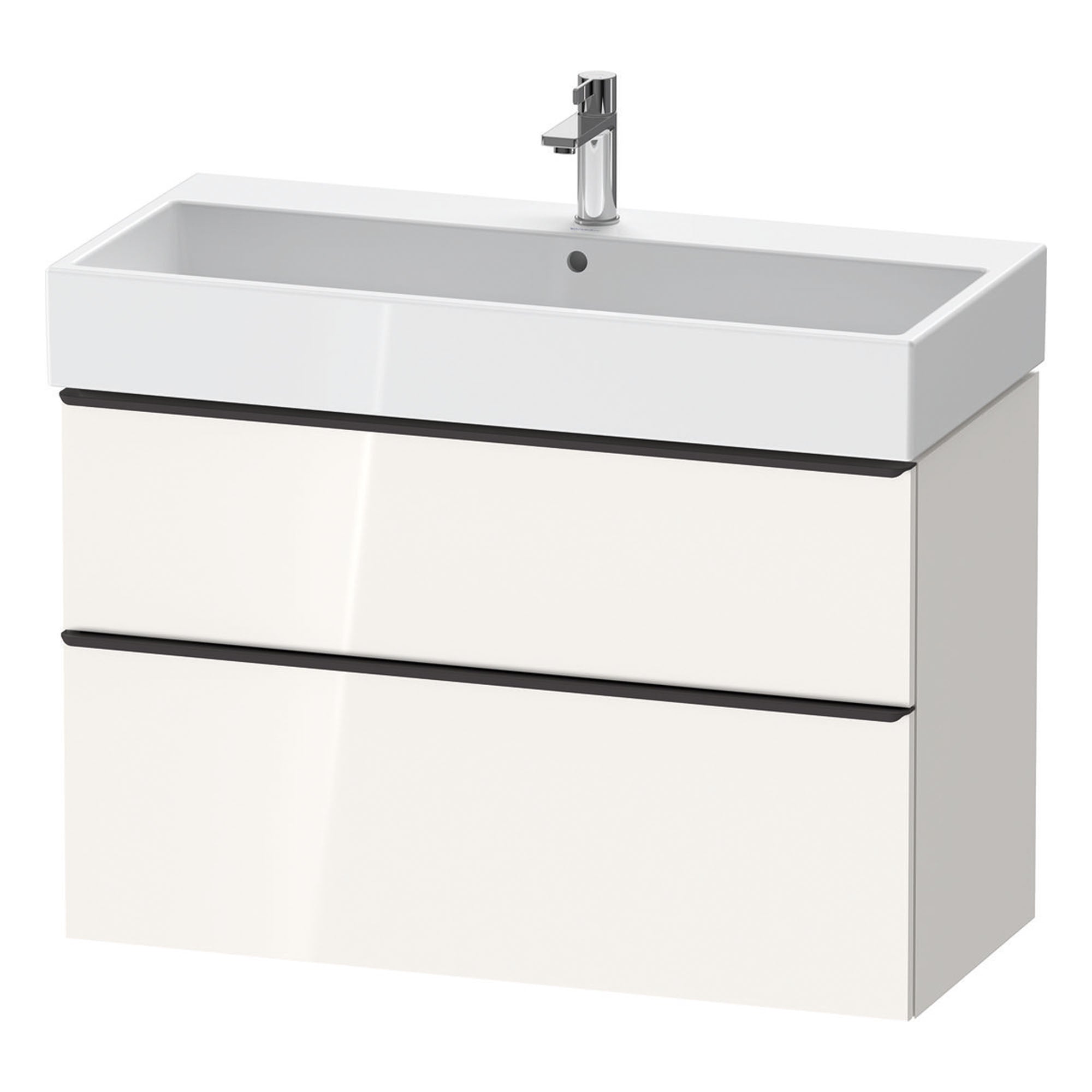 duravit d-neo 1000 wall mounted vanity unit with vero basin white gloss diamond black handles