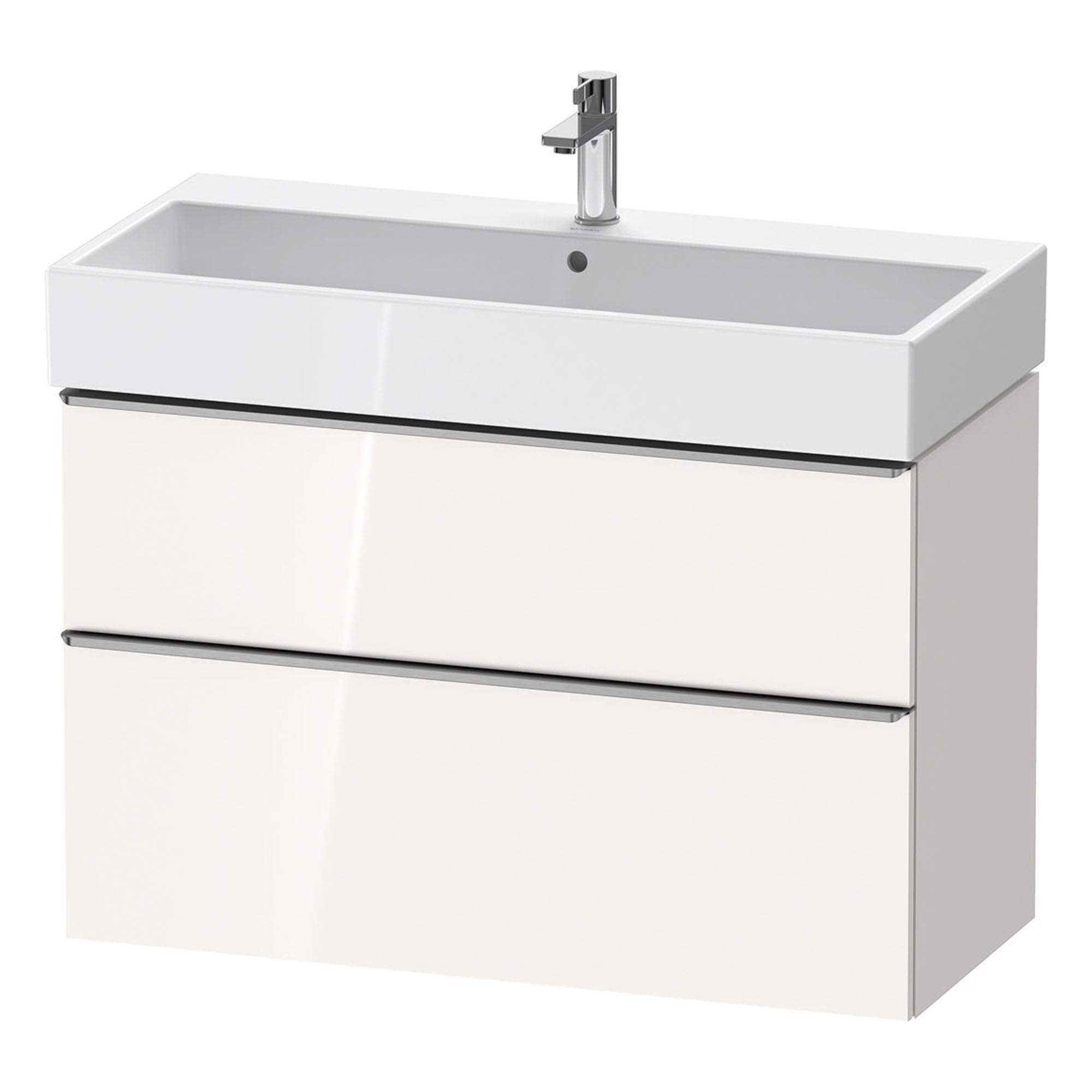 duravit d-neo 1000 wall mounted vanity unit with vero basin white gloss stainless steel handles