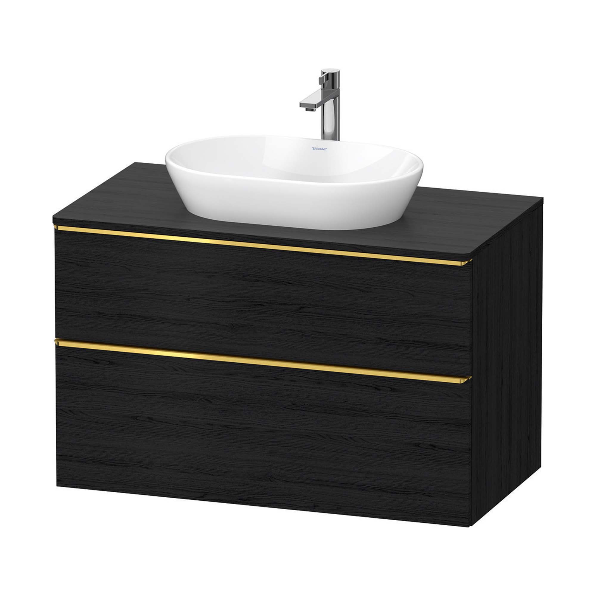 duravit d-neo 1000 wall mounted vanity unit with worktop black oak gold handles