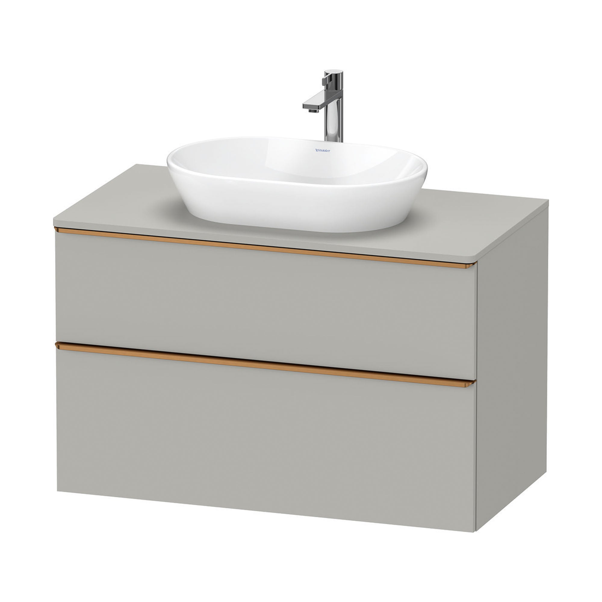 duravit d-neo 1000 wall mounted vanity unit with worktop concrete grey brushed bronze handles