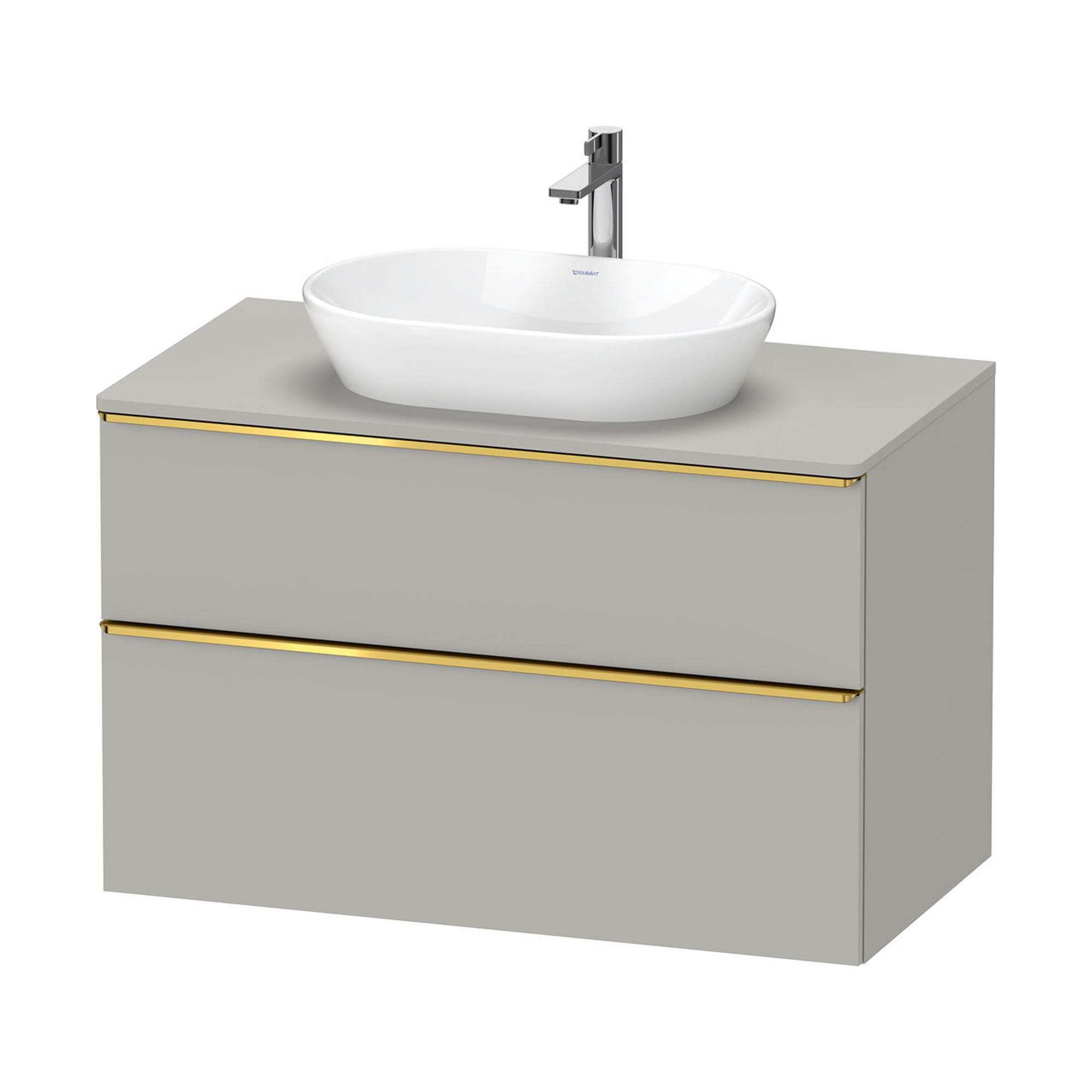 duravit d-neo 800 wall mounted vanity unit with worktop concrete grey gold handles