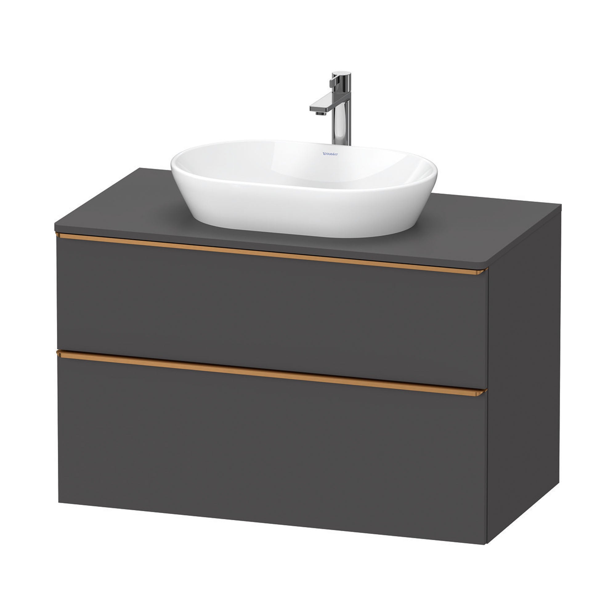duravit d-neo 1000 wall mounted vanity unit with worktop graphite matt brushed bronze handles