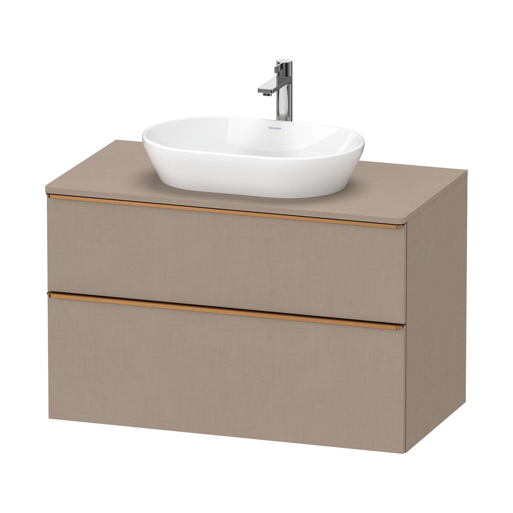 duravit d-neo 1000 wall mounted vanity unit with worktop linen brushed bronze handles