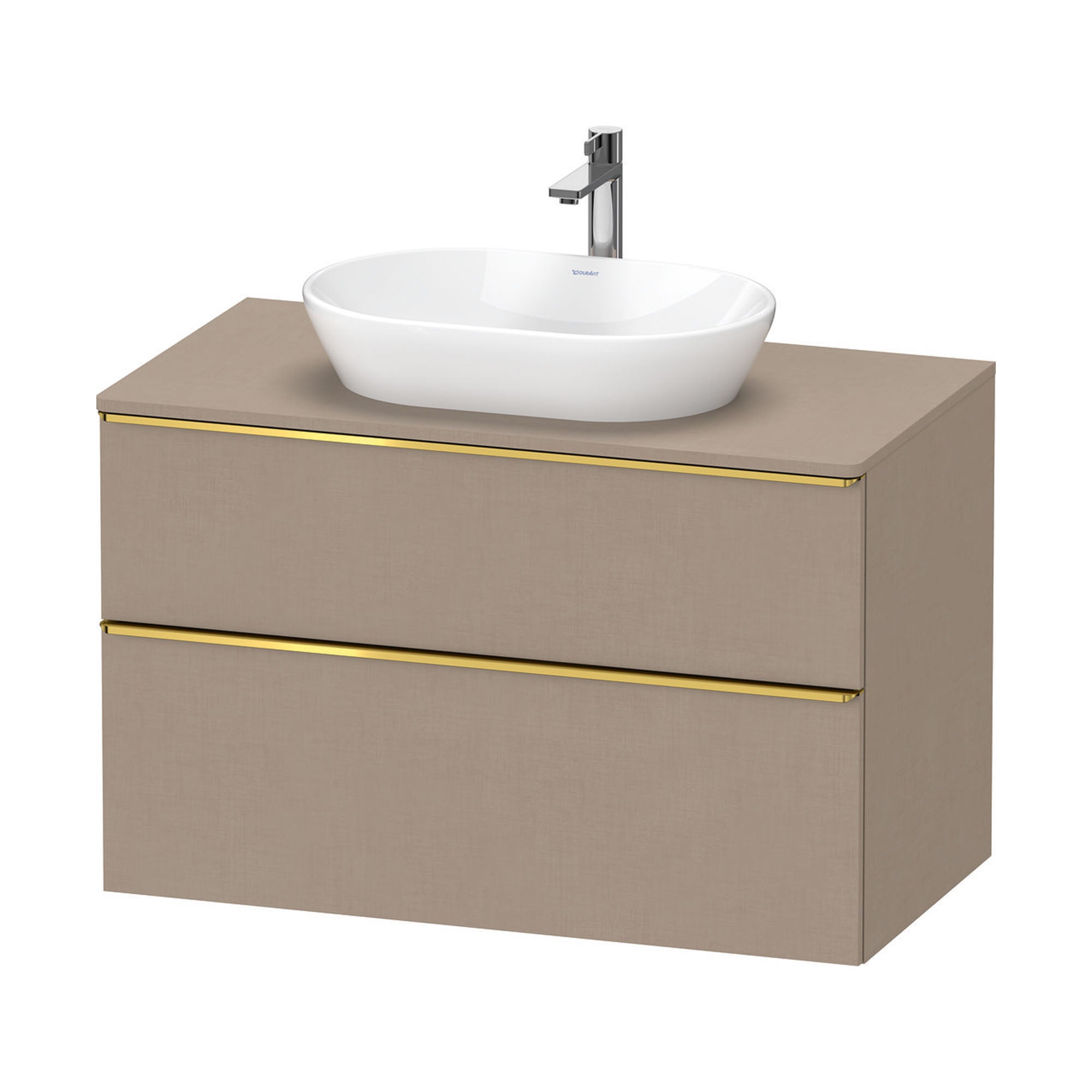 duravit d-neo 800 wall mounted vanity unit with worktop linen gold handles