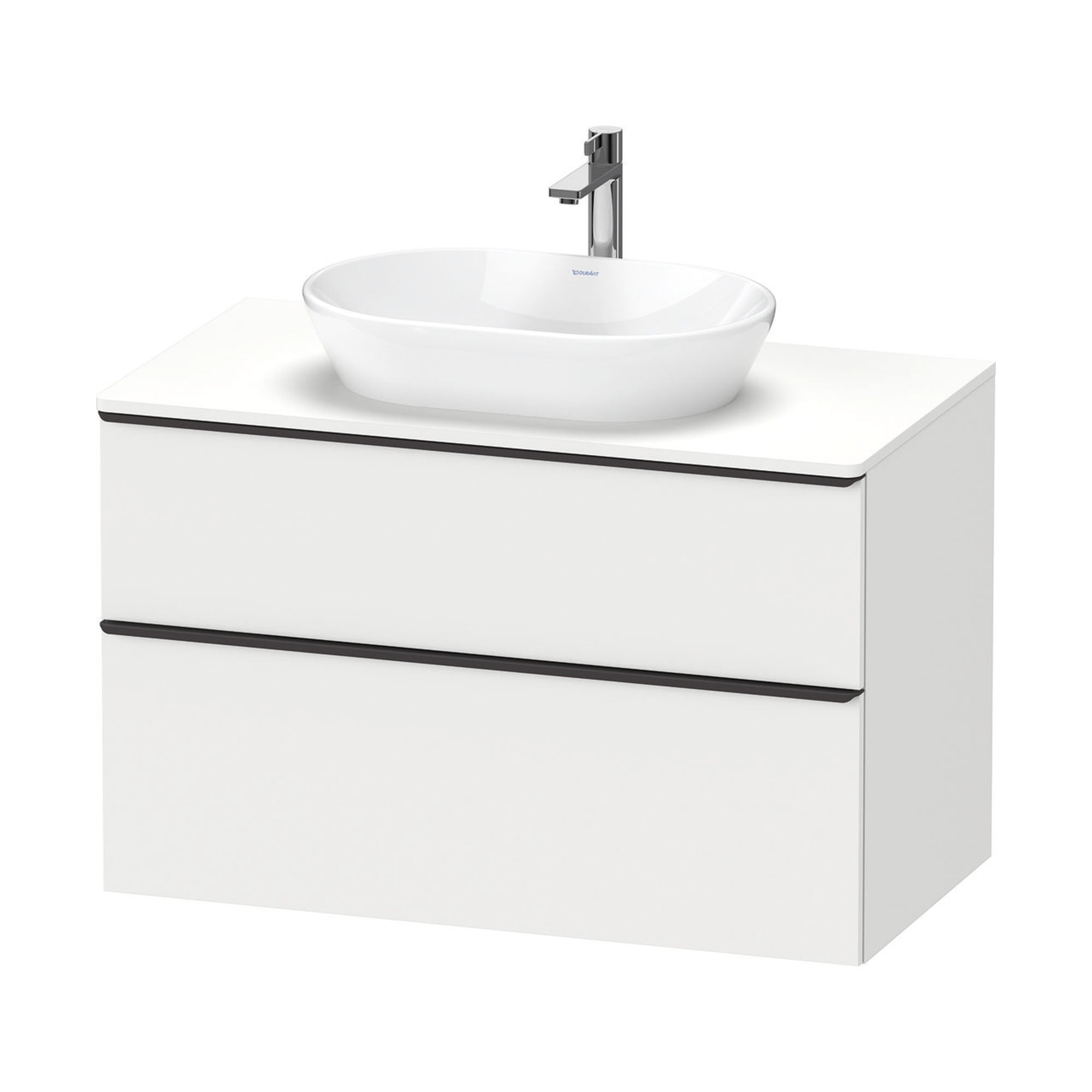 duravit d-neo 1000 wall mounted vanity unit with worktop matt white diamond black handles