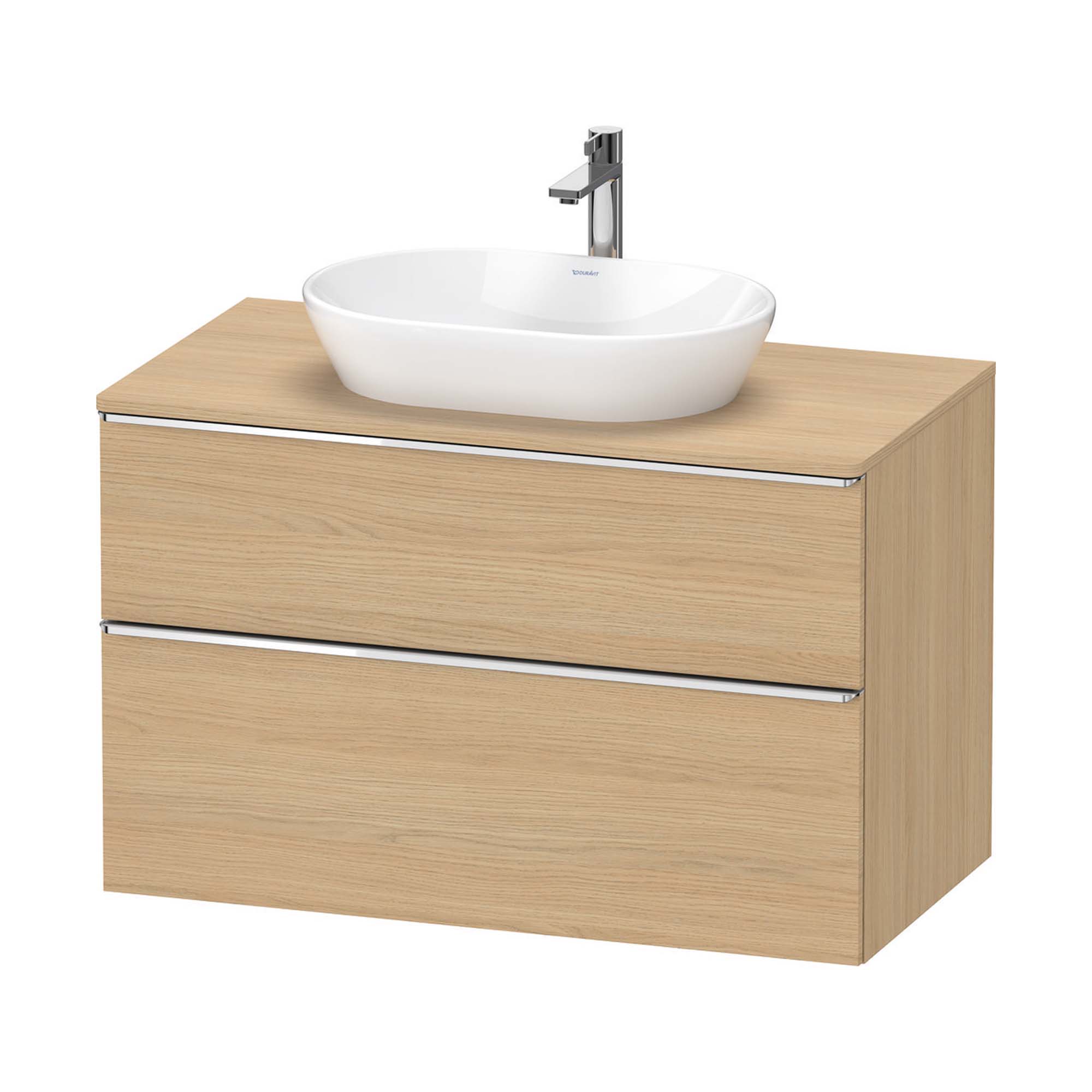 duravit d-neo 1000 wall mounted vanity unit with worktop natural oak chrome handles