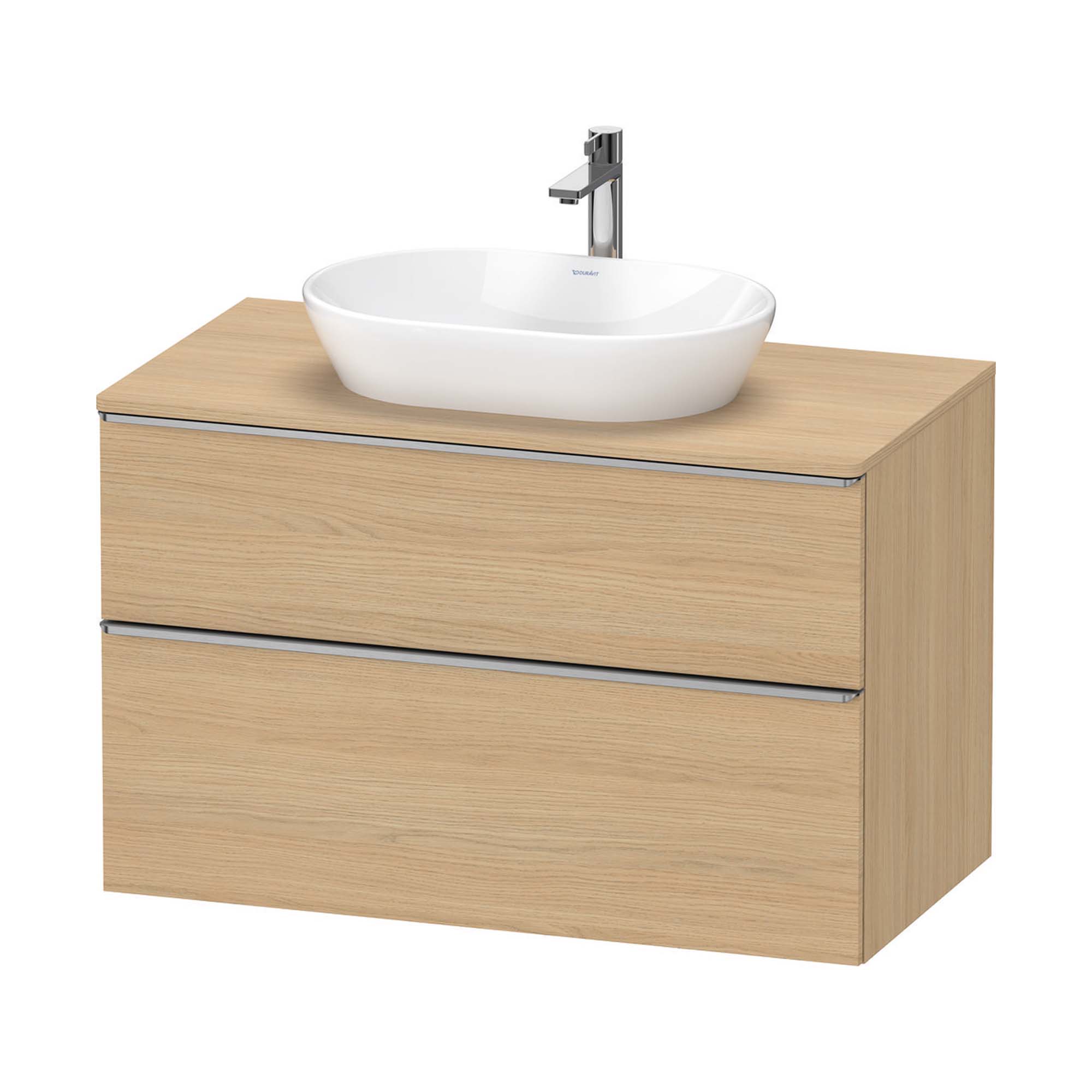 duravit d-neo 1000 wall mounted vanity unit with worktop natural oak stainless steel handles