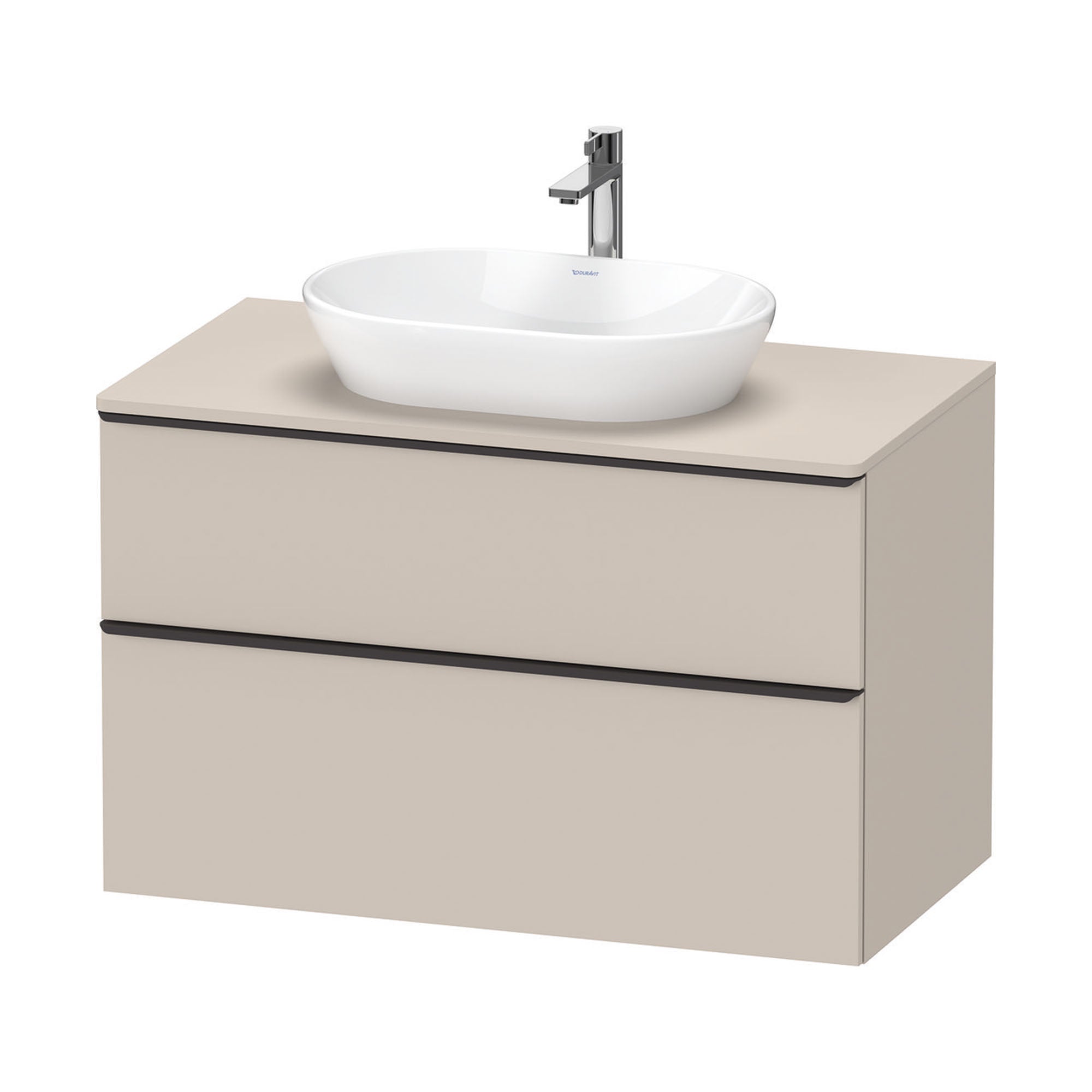 duravit d-neo 1000 wall mounted vanity unit with worktop taupe diamond black handles