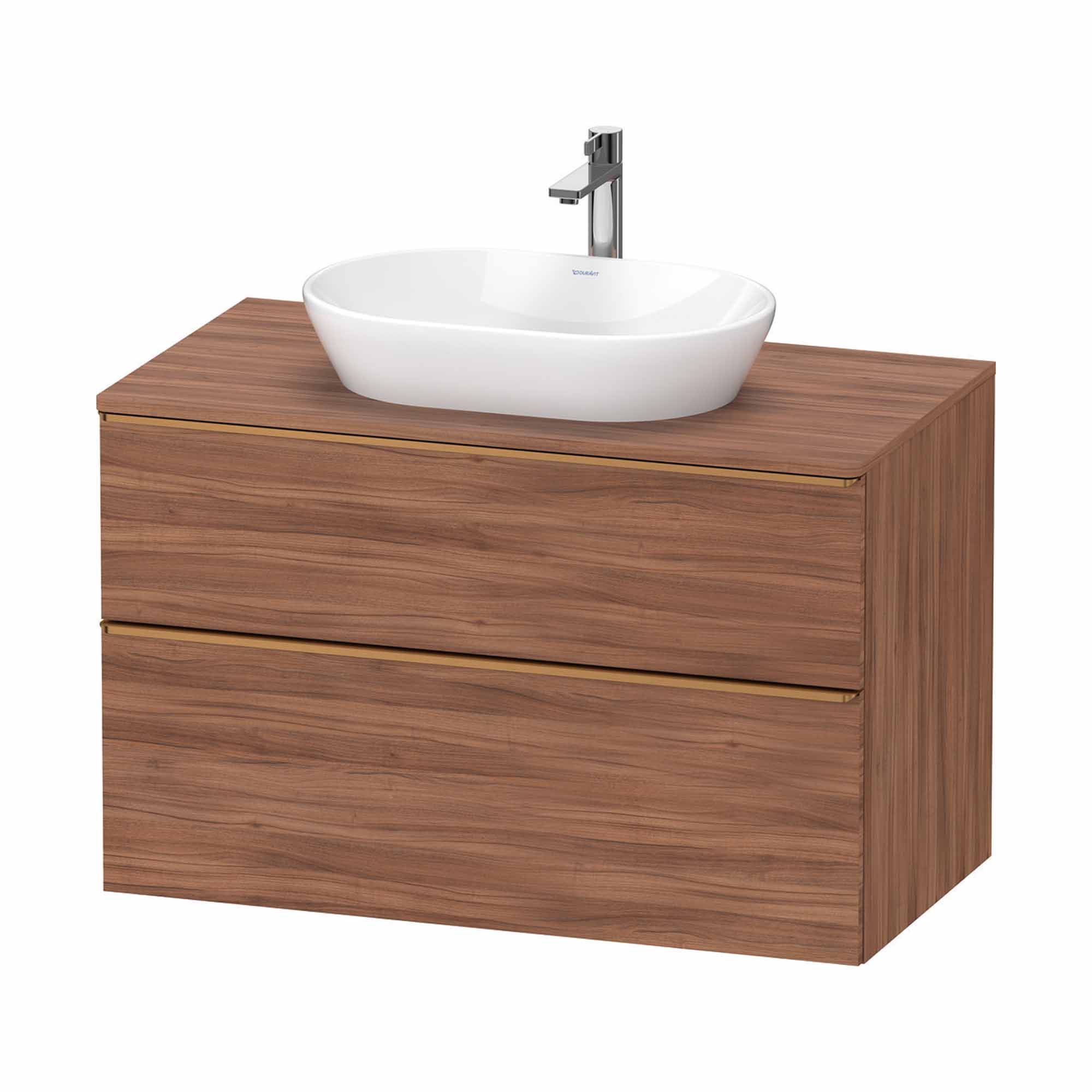 duravit d-neo 1000 wall mounted vanity unit with-worktop walnut brushed bronze handles