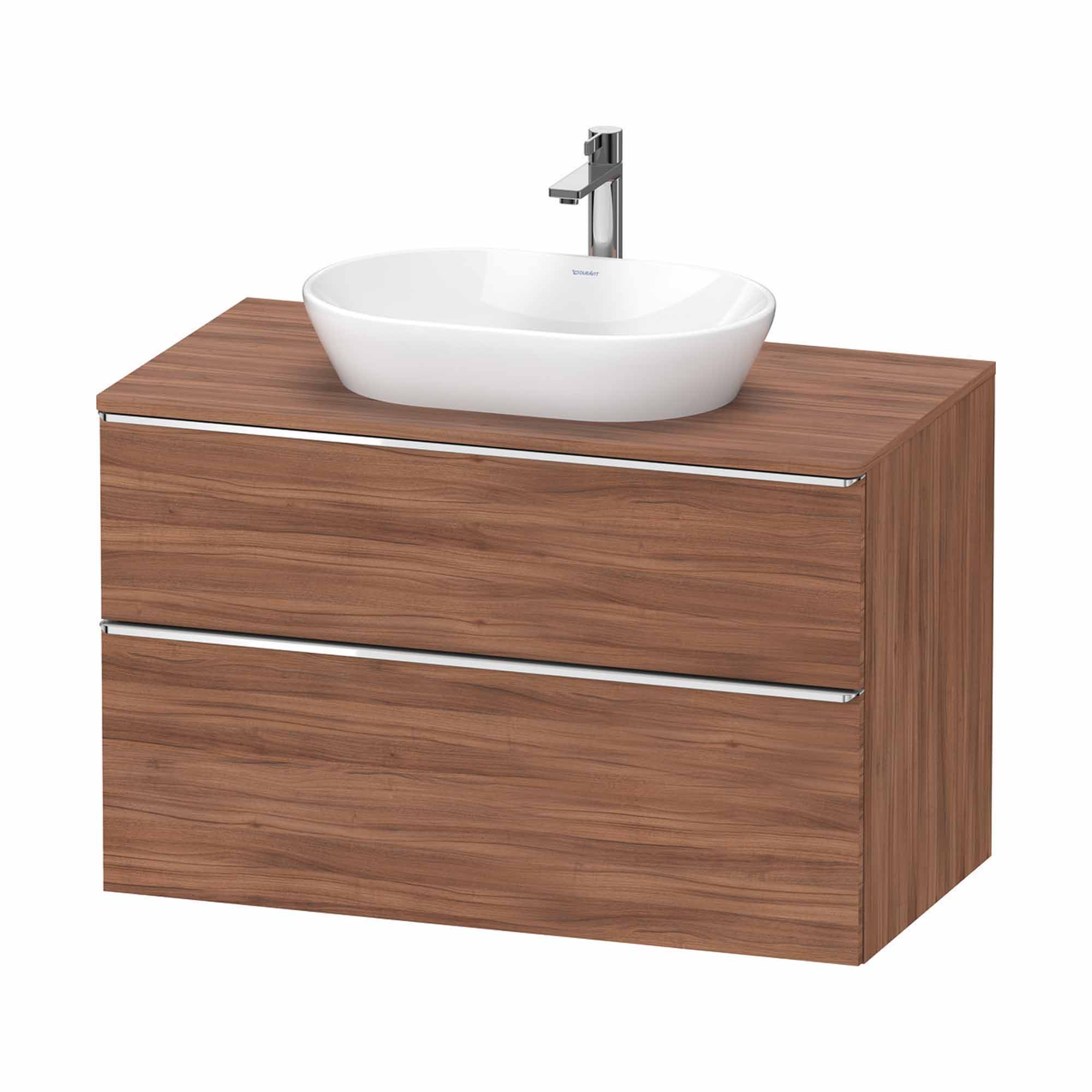 duravit d-neo 1000 wall mounted vanity unit with-worktop walnut chrome handles