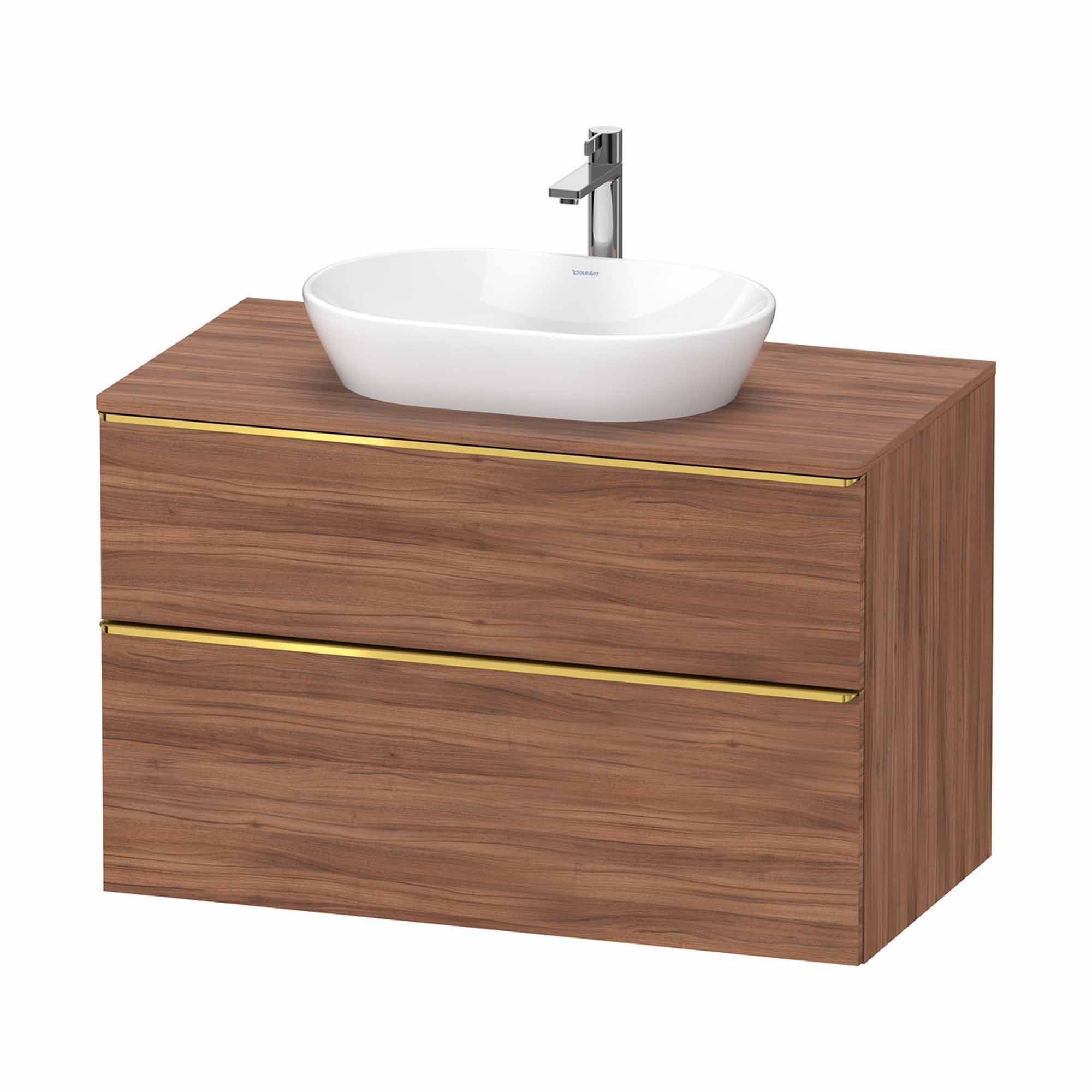 duravit d-neo 1000 wall mounted vanity unit with-worktop walnut gold handles