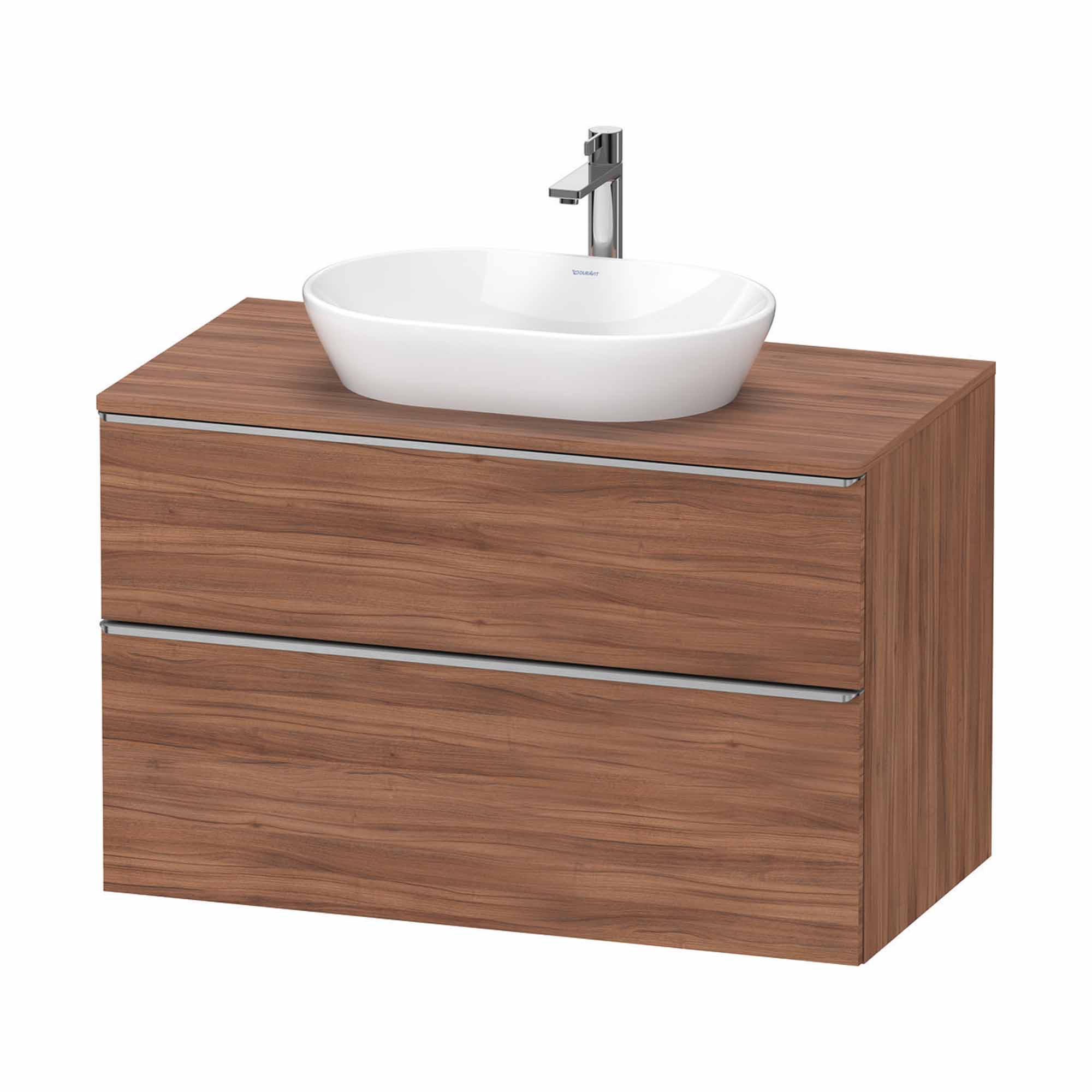 duravit d-neo 1000 wall mounted vanity unit with-worktop walnut stainless steel handles