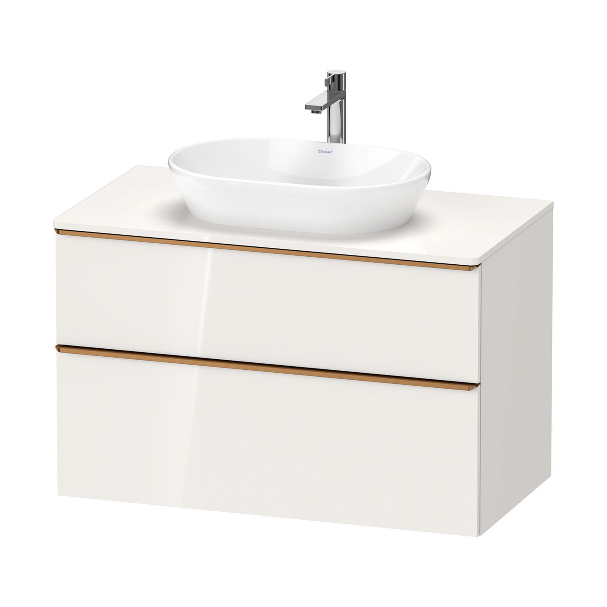 duravit d-neo 1000 wall mounted vanity unit with worktop white gloss brushed bronze handles