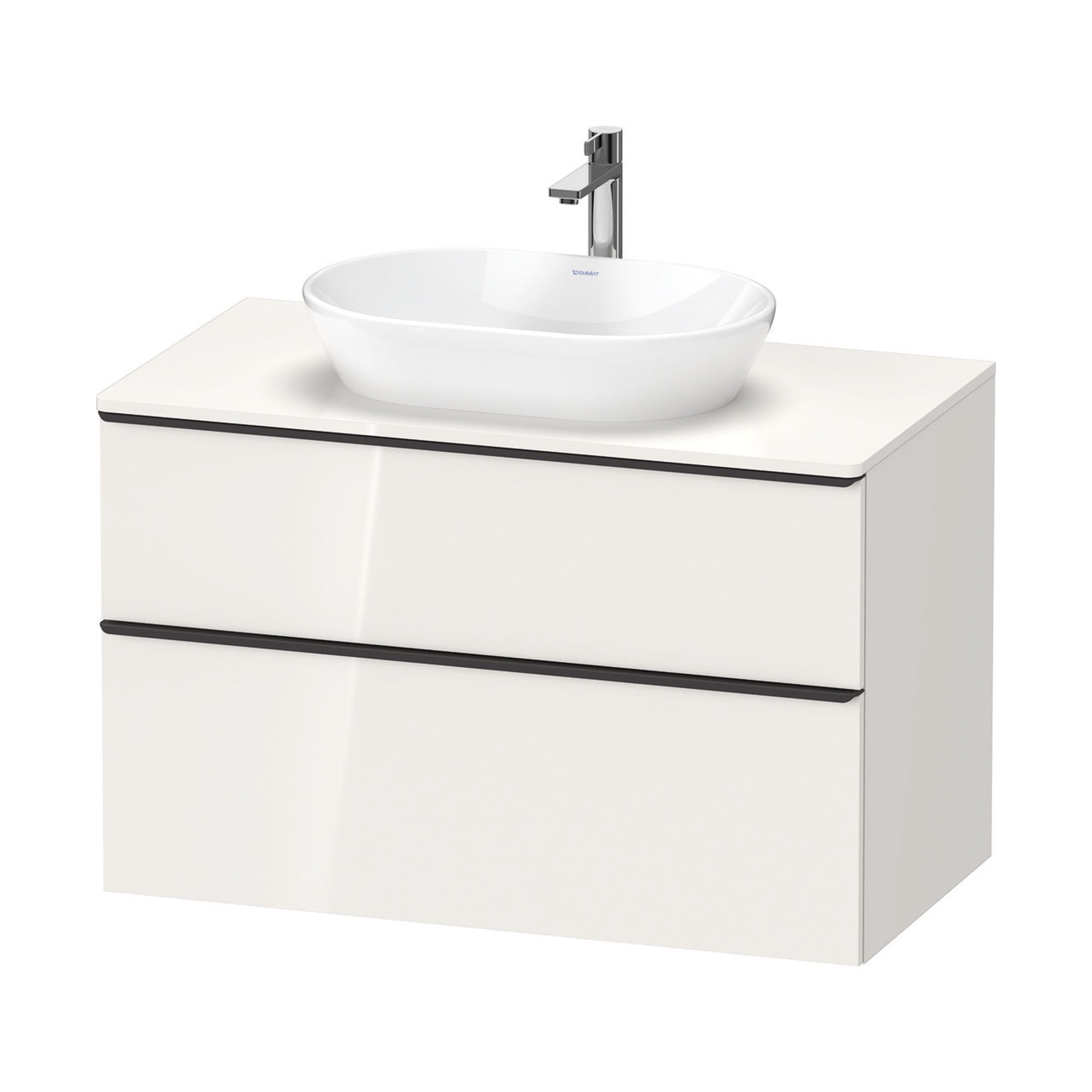 duravit d-neo 1000 wall mounted vanity unit with worktop white gloss diamond black handles