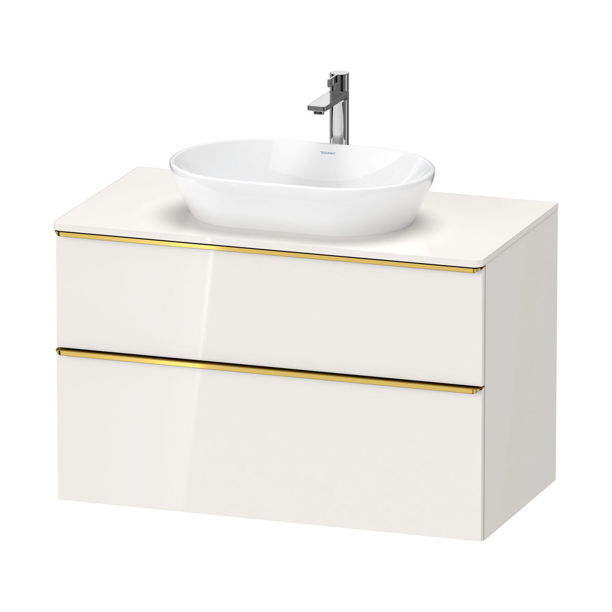 duravit d-neo 1000 wall mounted vanity unit with worktop white gloss gold handles